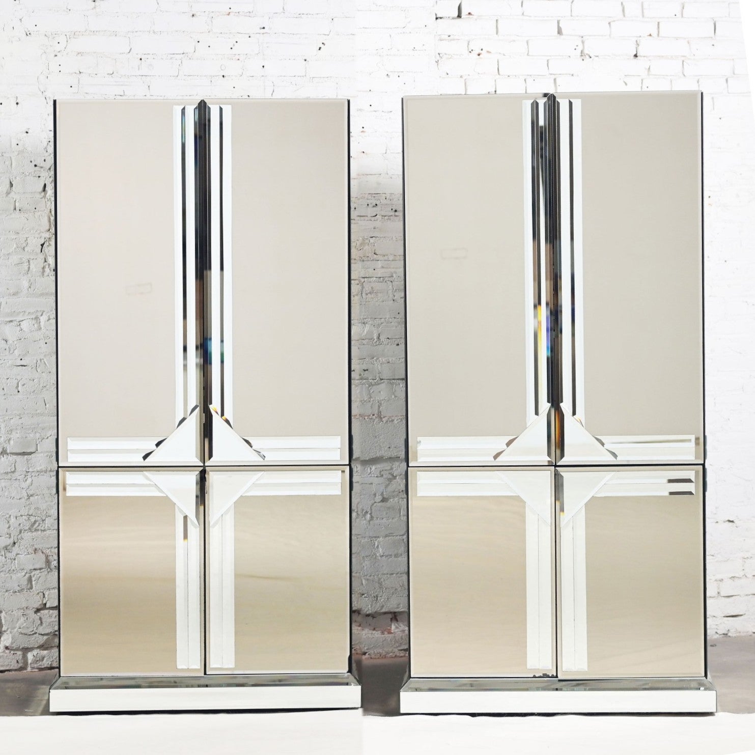 Postmodern to Art Deco Revival Mirrored Cabinet & Armoire a Pair Style of Ello 12