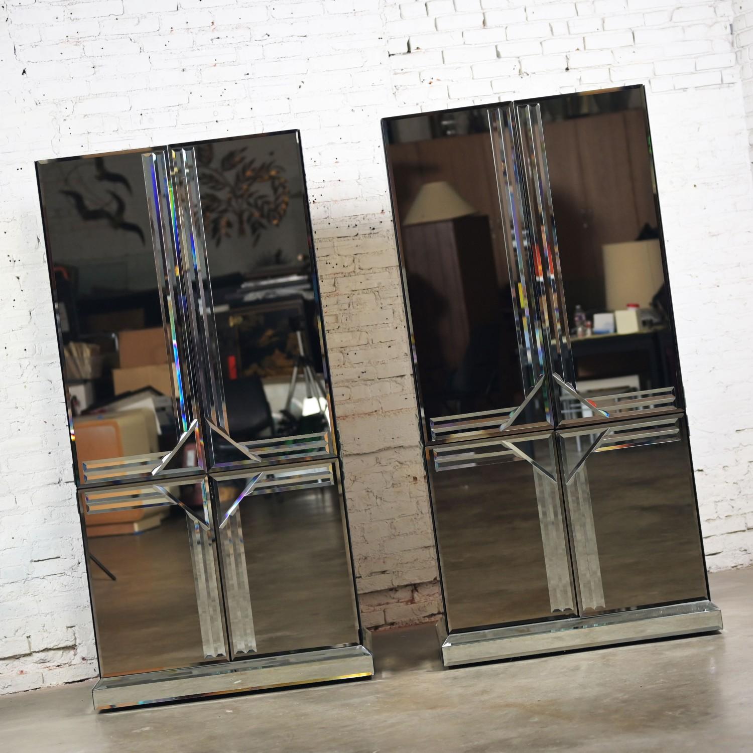 Postmodern to Art Deco Revival Mirrored Cabinet & Armoire a Pair Style of Ello 13