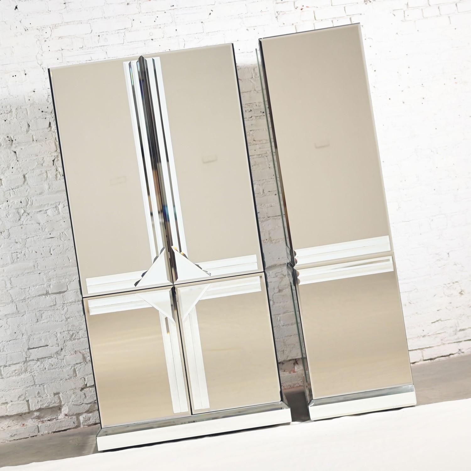 American Postmodern to Art Deco Revival Mirrored Cabinet & Armoire a Pair Style of Ello