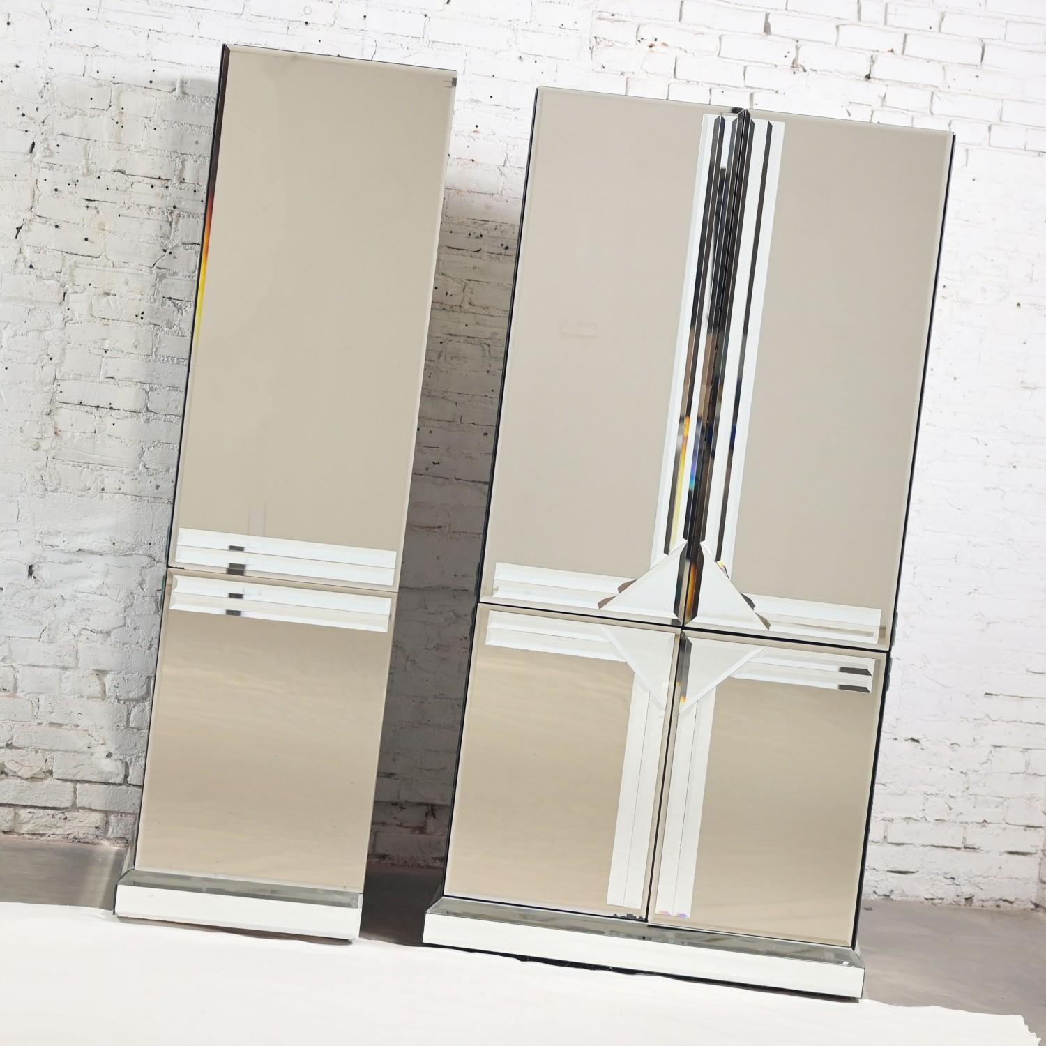 Postmodern to Art Deco Revival Mirrored Cabinet & Armoire a Pair Style of Ello In Good Condition In Topeka, KS