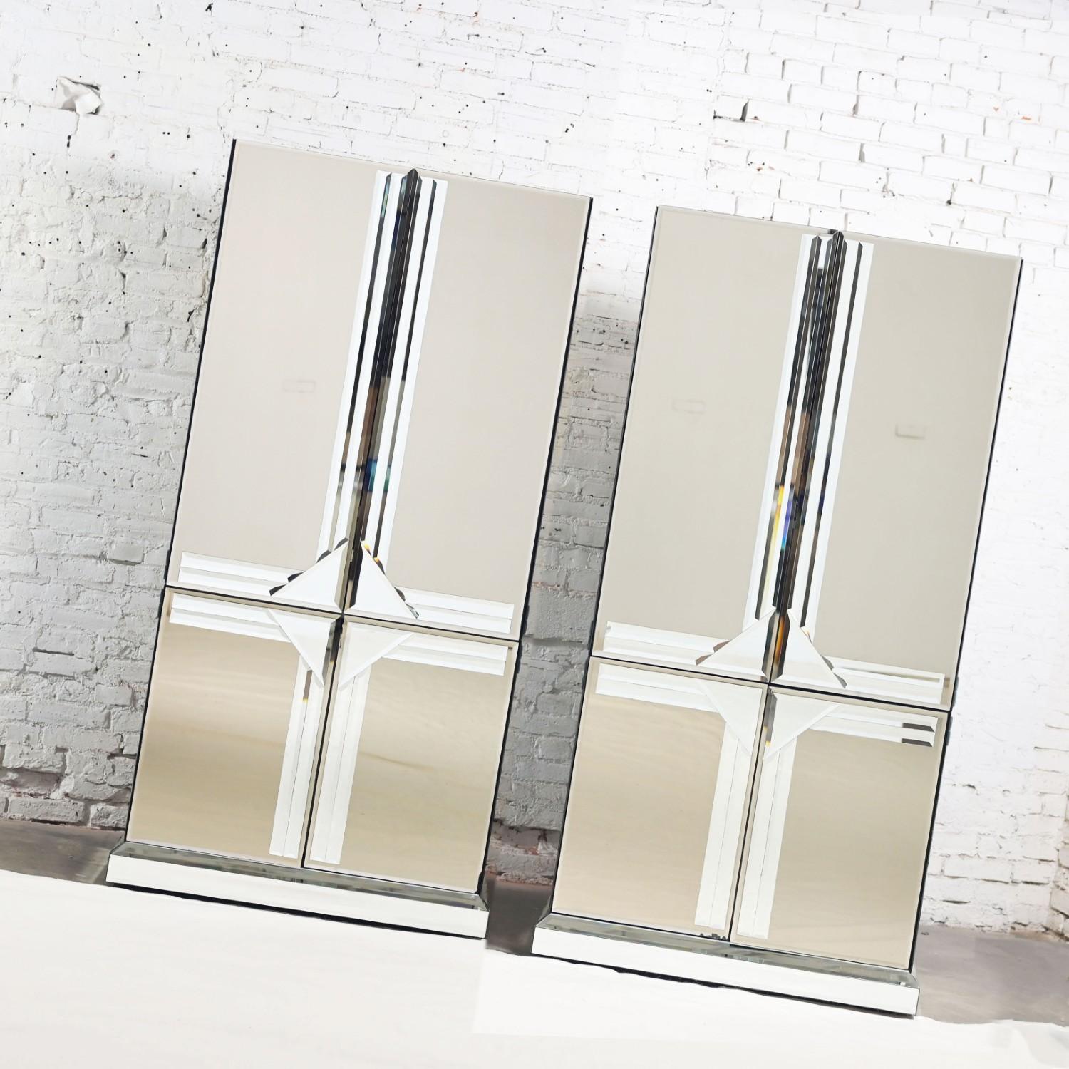 Postmodern to Art Deco Revival Mirrored Cabinet & Armoire a Pair Style of Ello 1