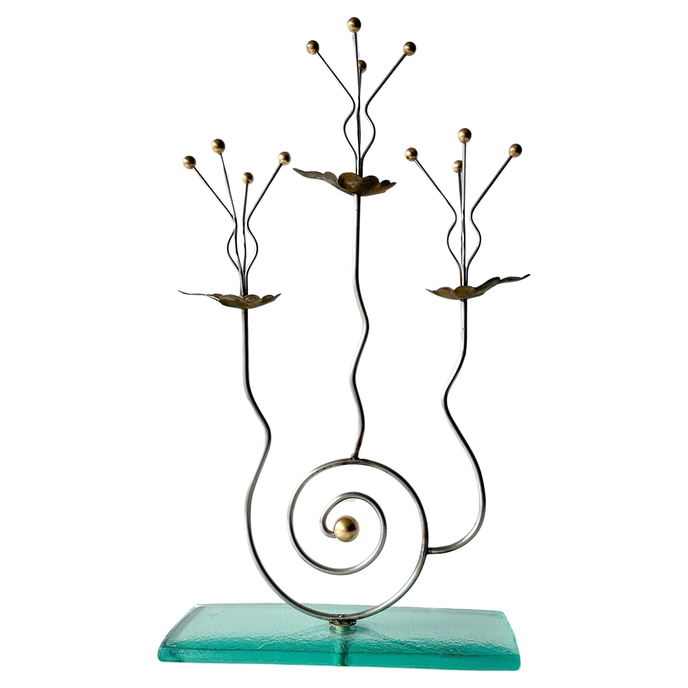 Postmodern Tony Evans(1942-2009) Three Candle Candelabra For Sale