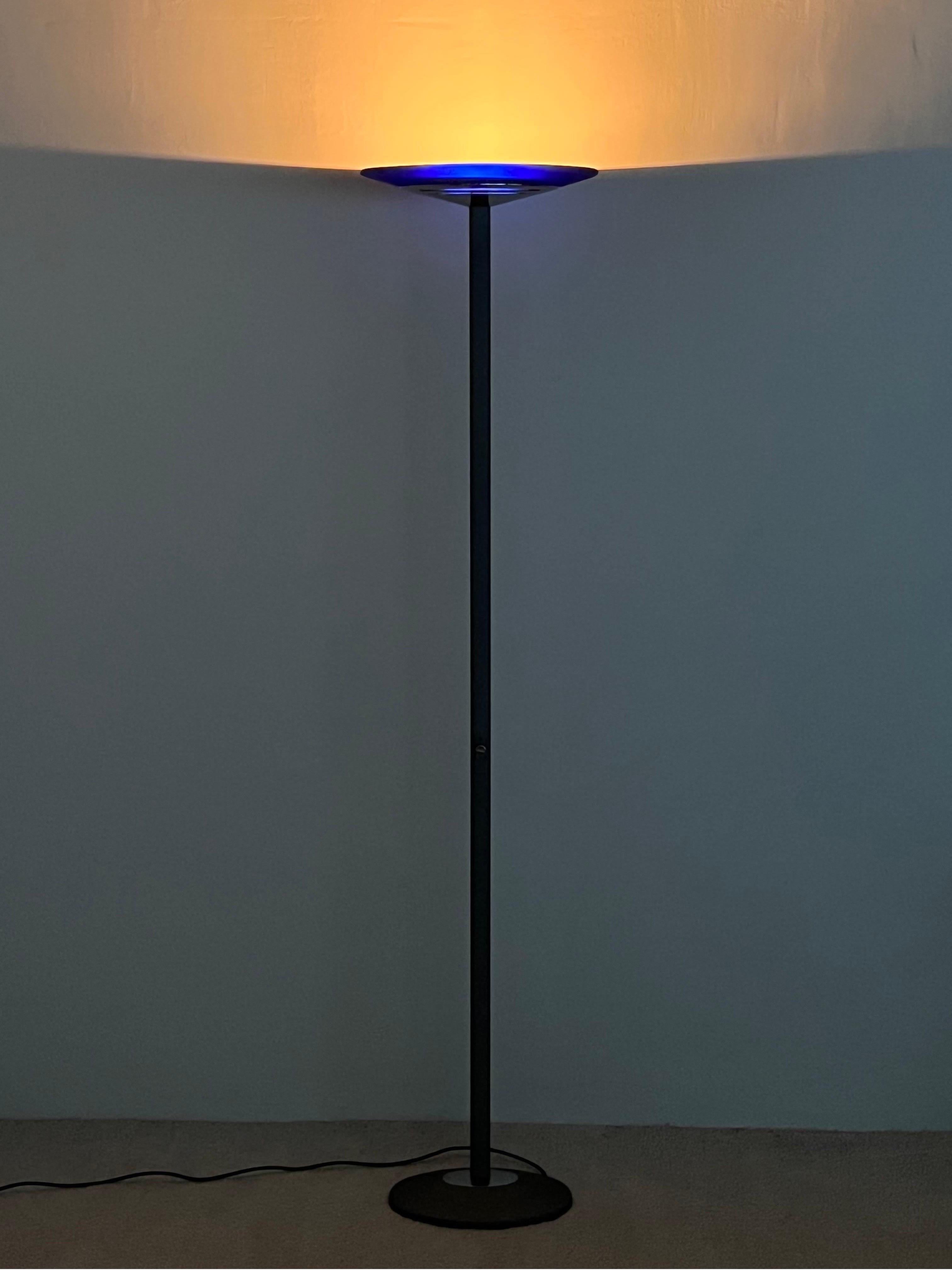 Postmodern Torchiere Floor Lamp With Frosted Blue Glass Shade by Estiluz 2