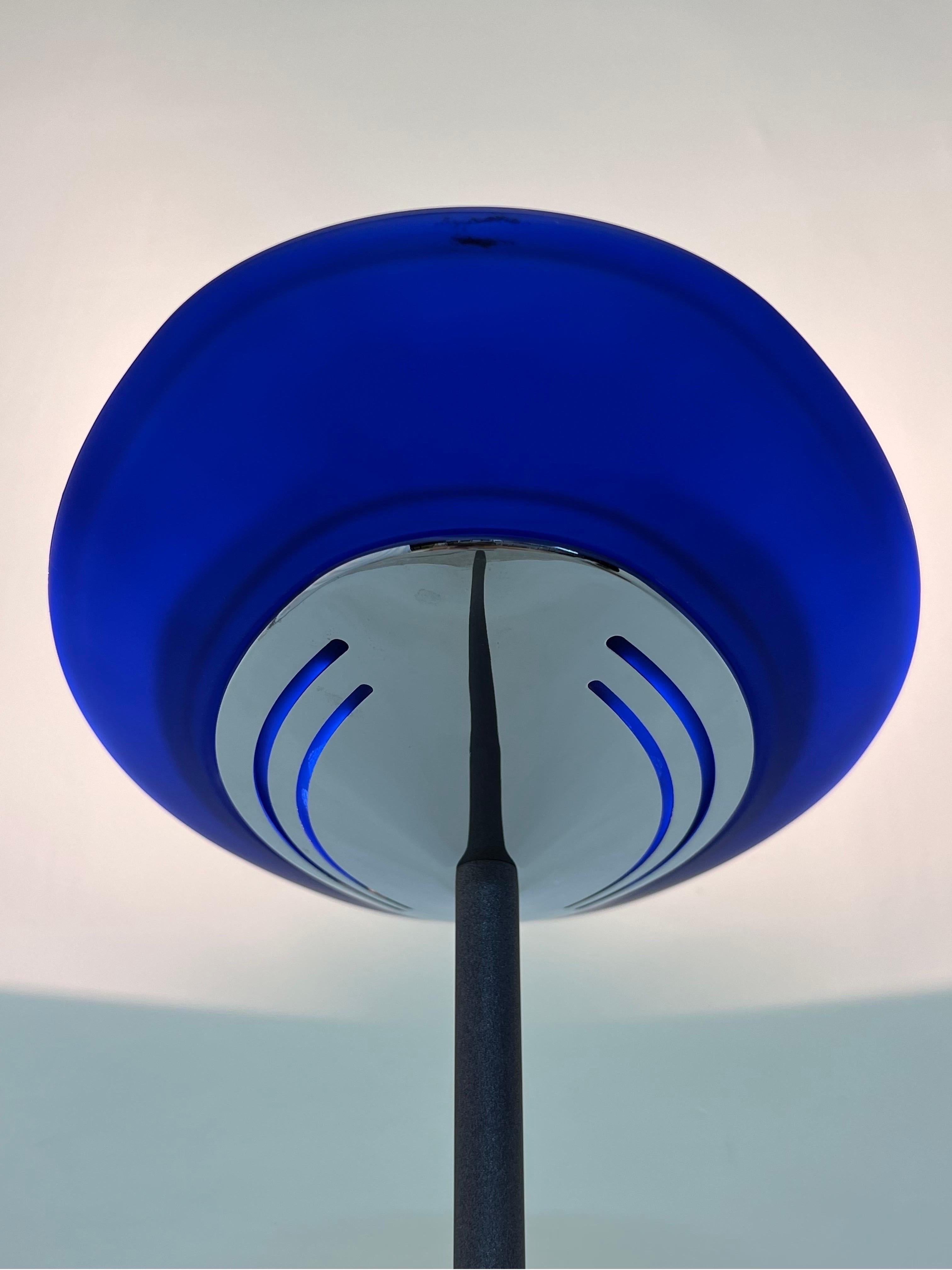 Postmodern Torchiere Floor Lamp With Frosted Blue Glass Shade by Estiluz 4