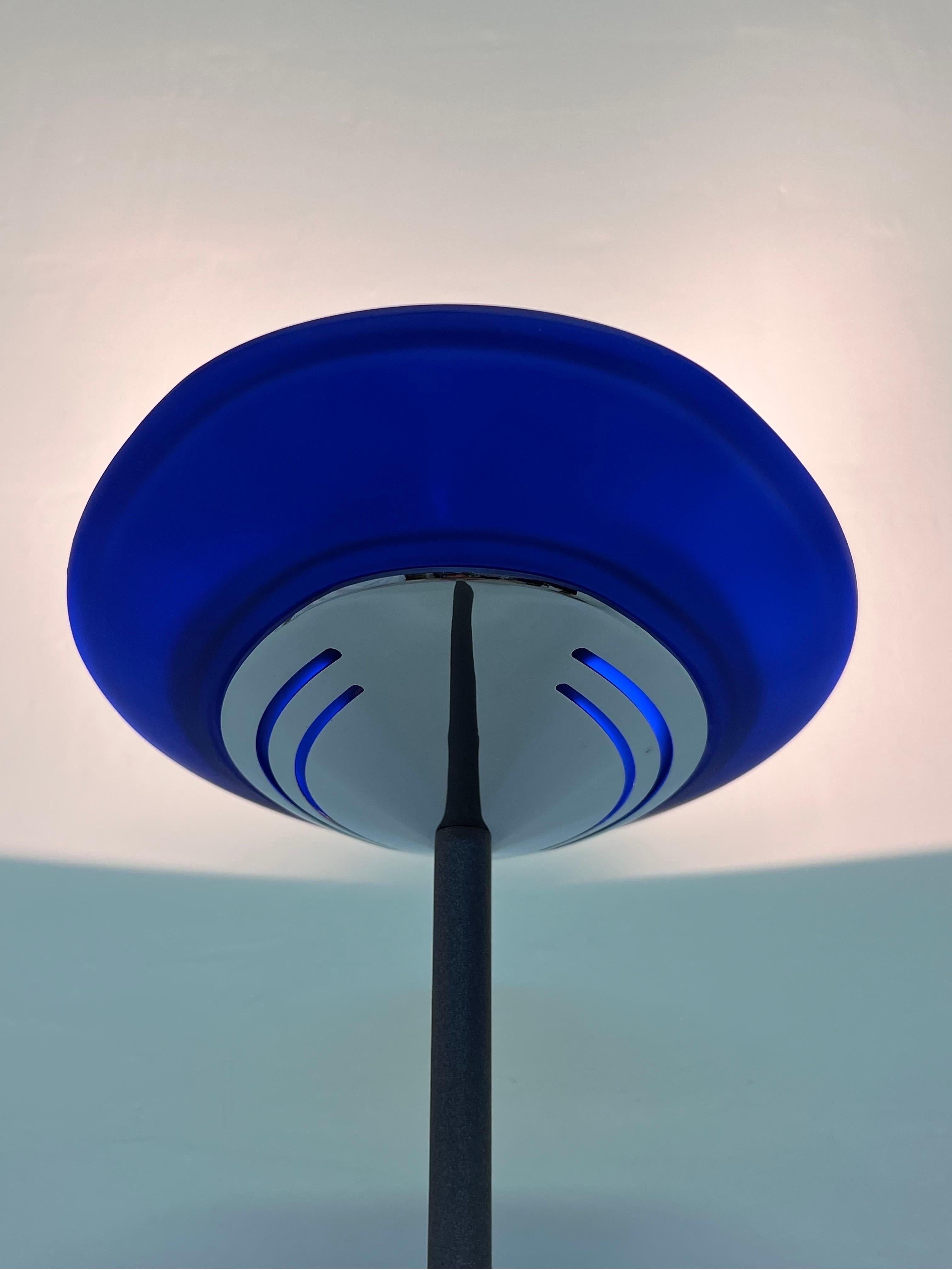 Postmodern Torchiere Floor Lamp With Frosted Blue Glass Shade by Estiluz 5