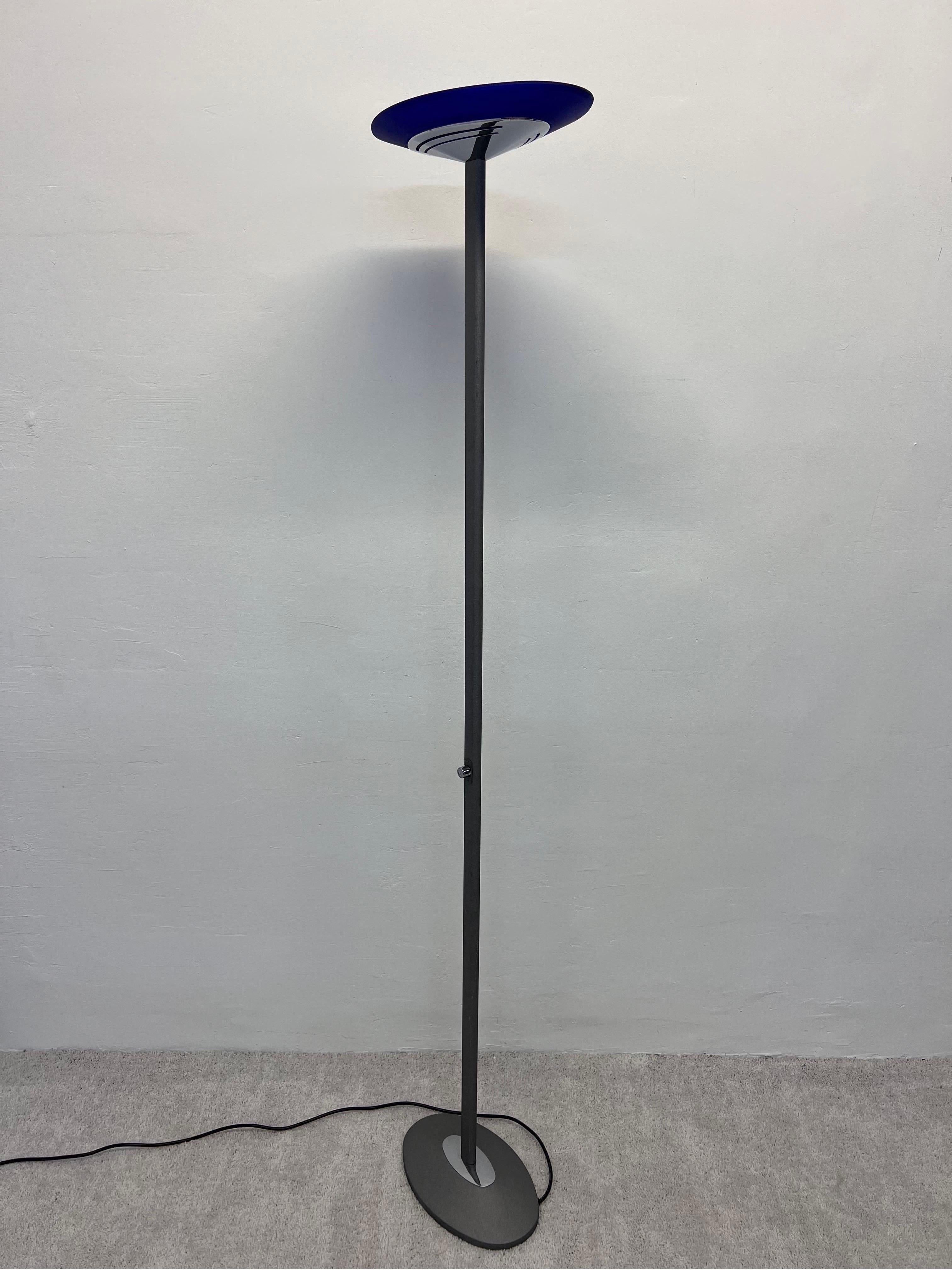 Post-Modern Postmodern Torchiere Floor Lamp With Frosted Blue Glass Shade by Estiluz