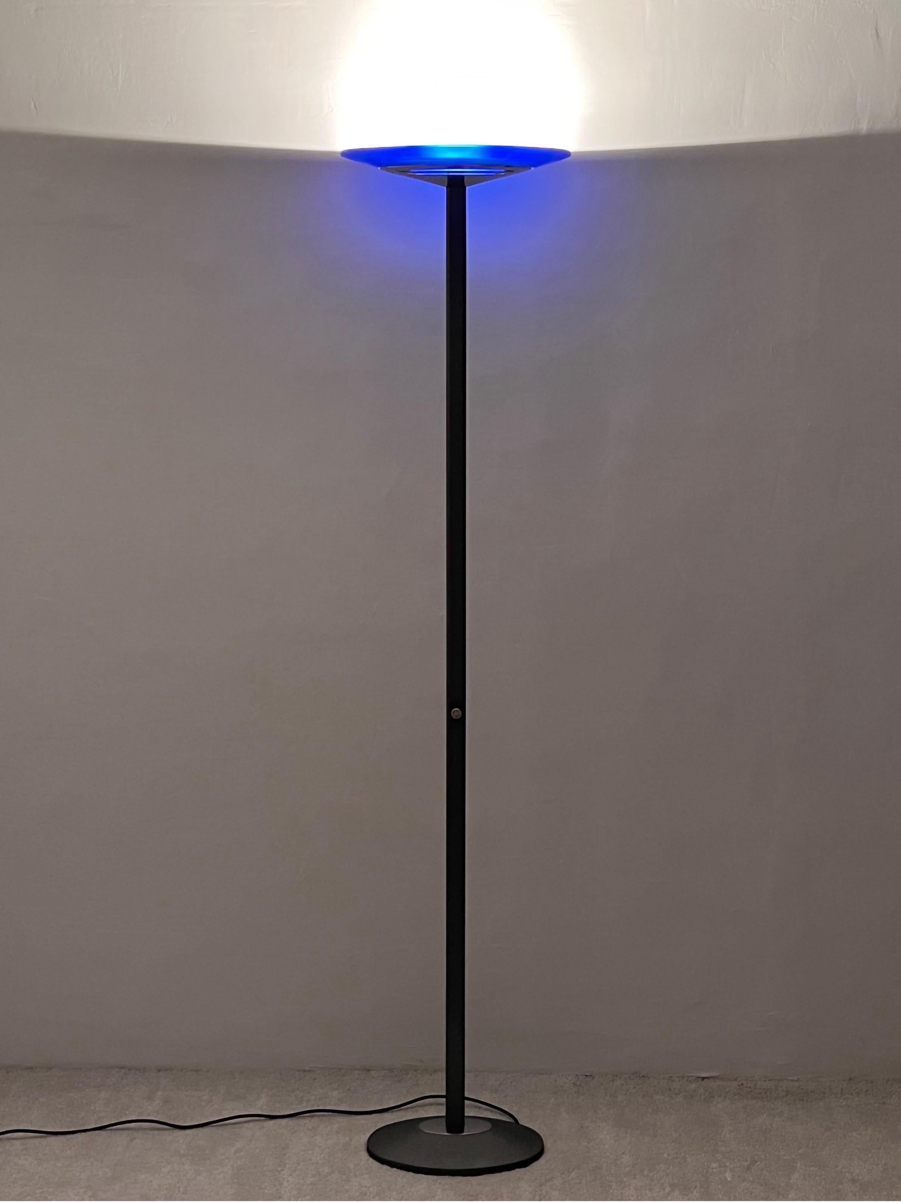 Postmodern Torchiere Floor Lamp With Frosted Blue Glass Shade by Estiluz 1