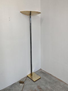 Postmodern Torchiere lamp in chrome and brass attr. to Romeo Rega, Italy 1970s