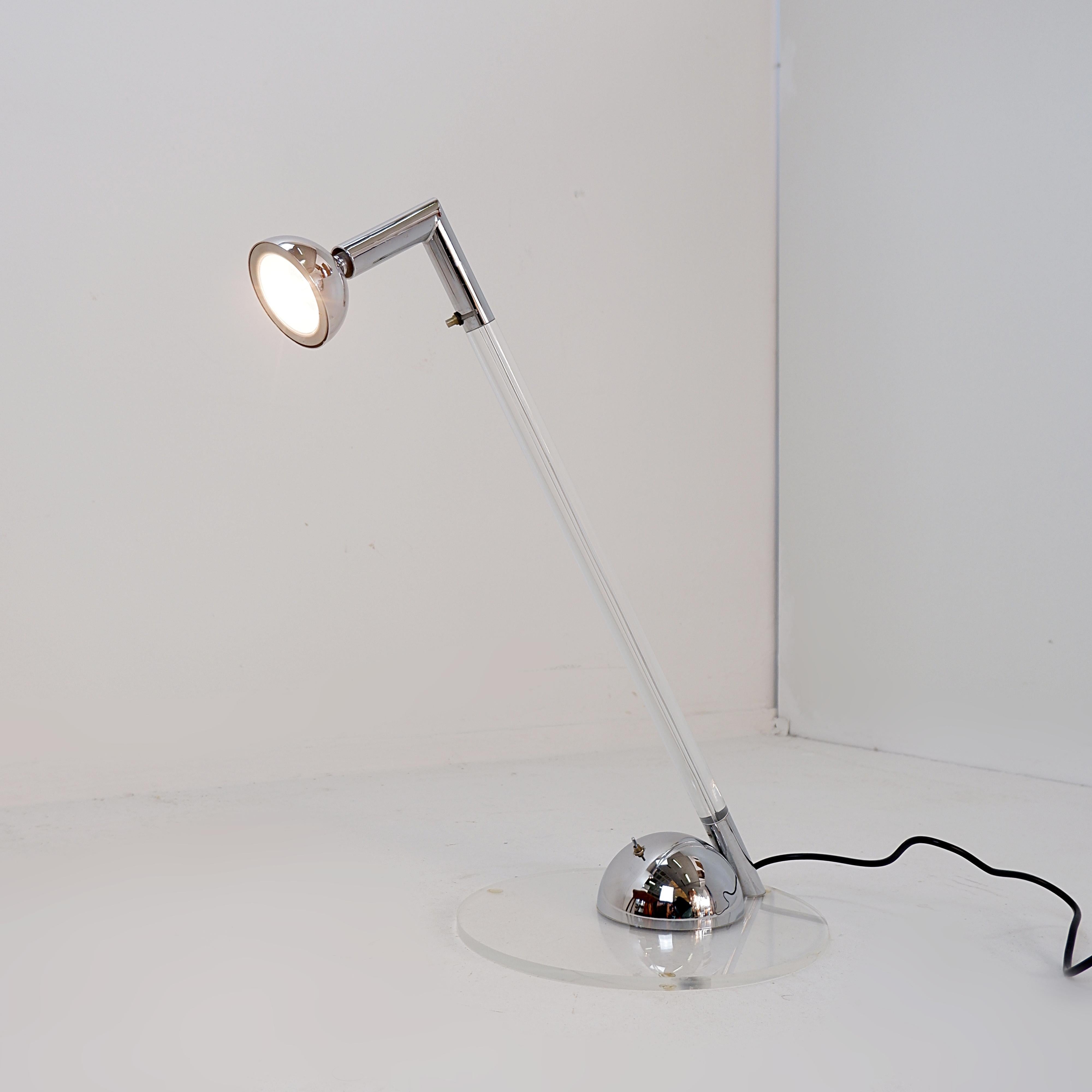 Postmodern Translucent Acrylic glass Table Lamp - 1980s
Desk lamp - Design - Vintage
Measures : 50x29cm H:56,5cm 
Materials : Acrylic - Chrome