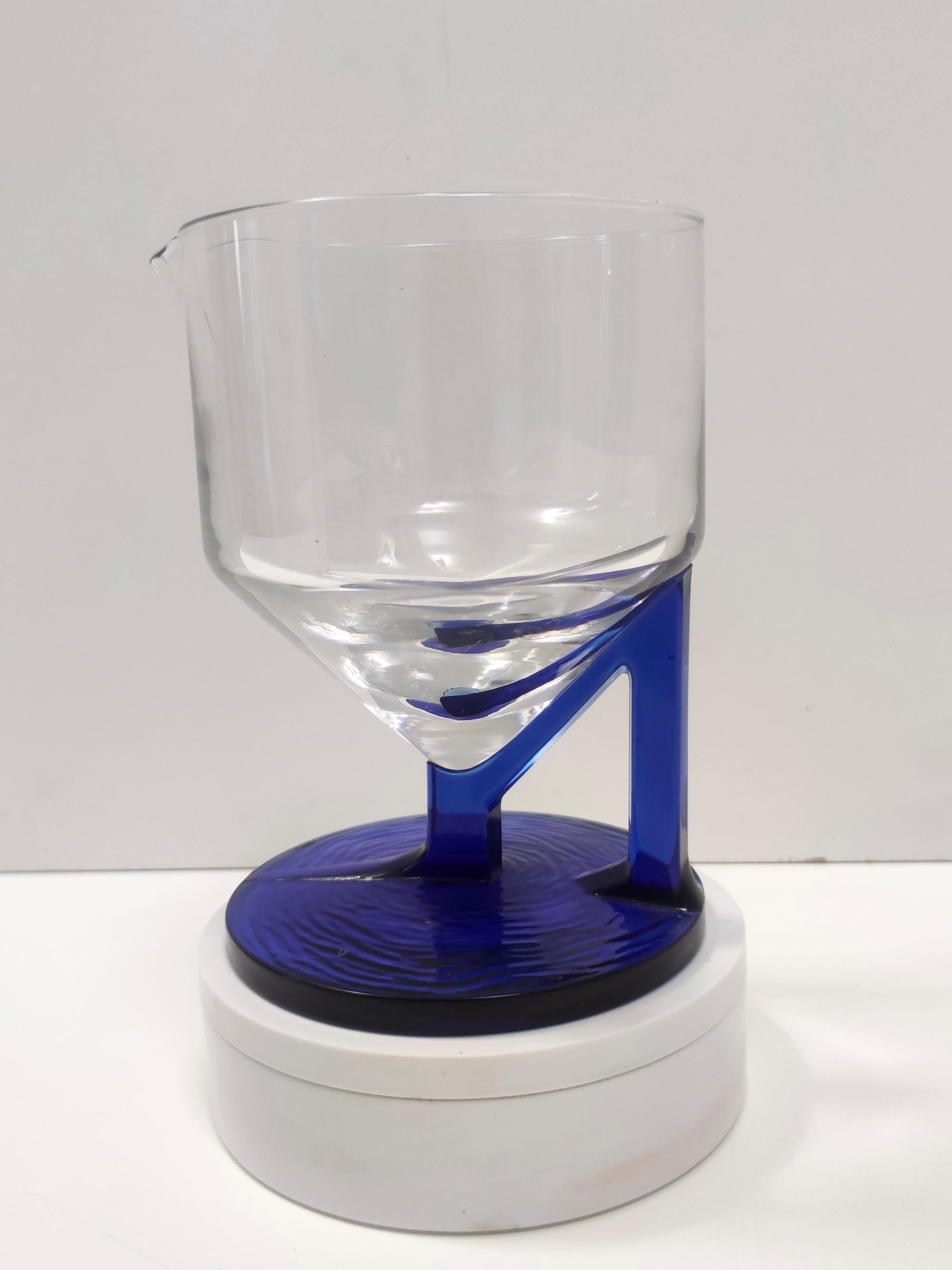 Italian Postmodern Transparent and Blue Glass Pitcher, Italy For Sale