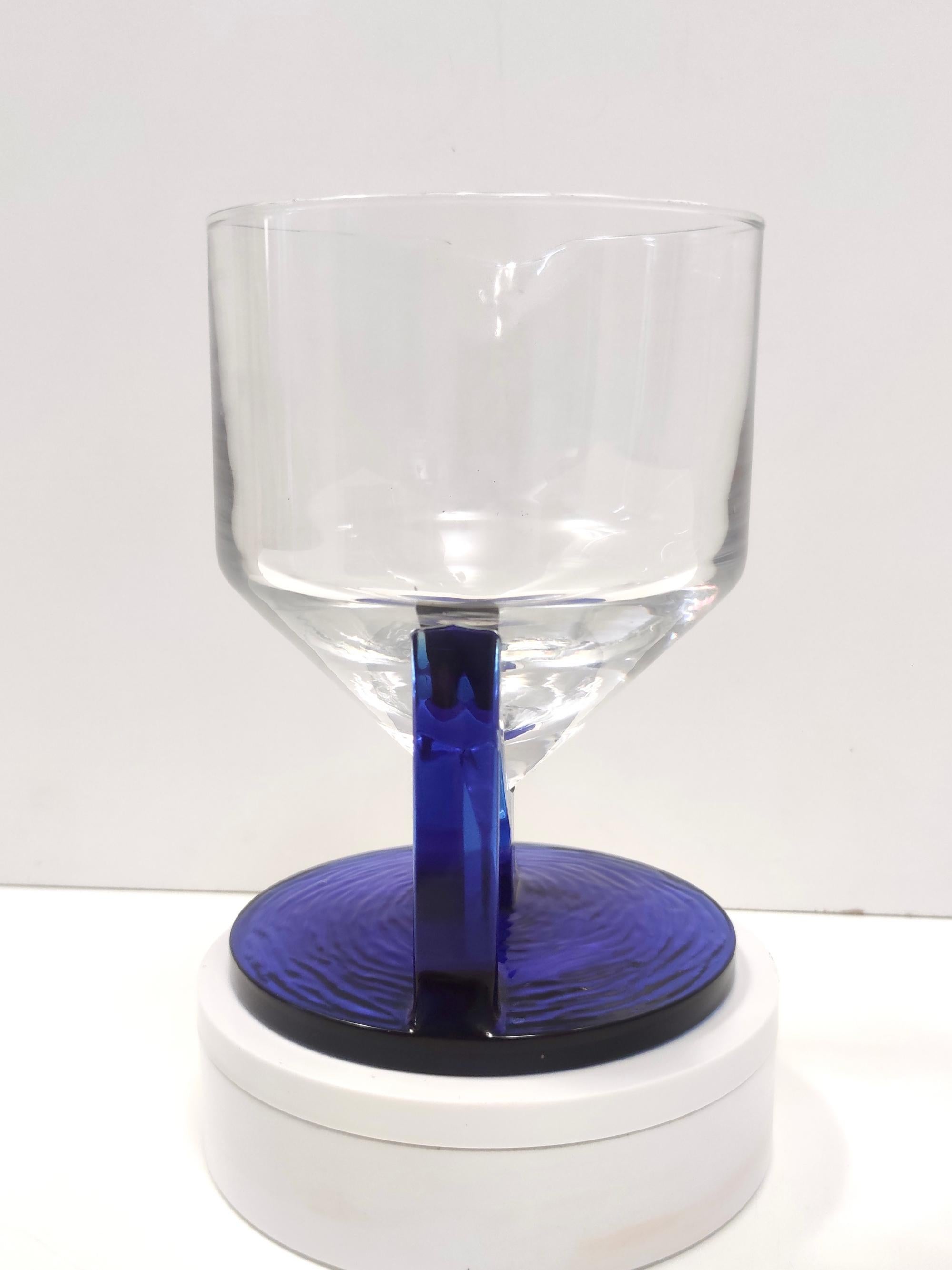 Late 20th Century Postmodern Transparent and Blue Glass Pitcher, Italy For Sale