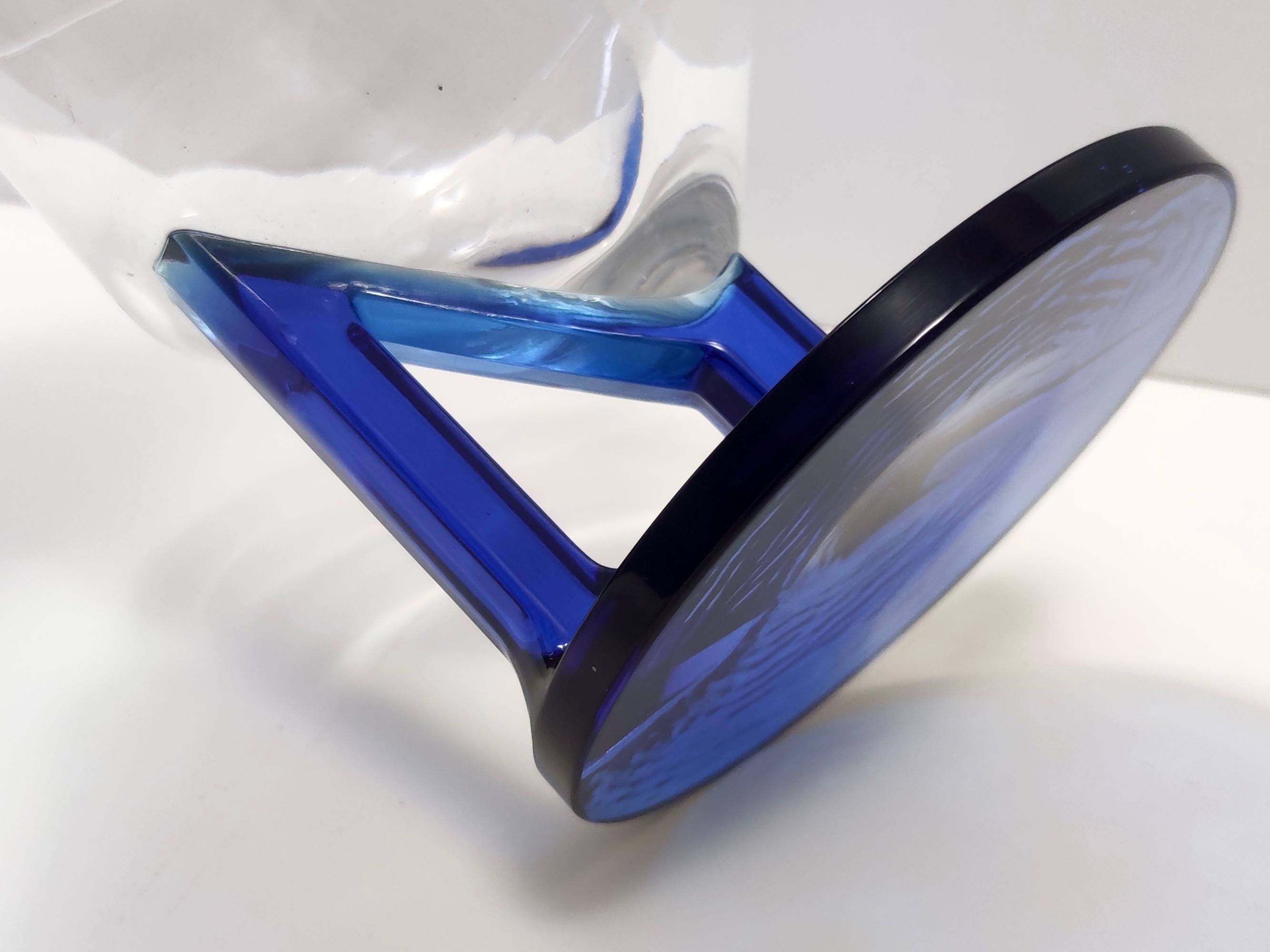 Postmodern Transparent and Blue Glass Pitcher, Italy For Sale 2