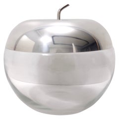 Postmodern Transparent Glass and Silver-Plated Metal Ice Bucket / Bowl, Italy