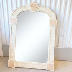 Postmodern Travertine and Inlaid Blush Marble Mirror