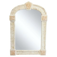 Vintage Postmodern Travertine and Inlaid Blush Marble Mirror