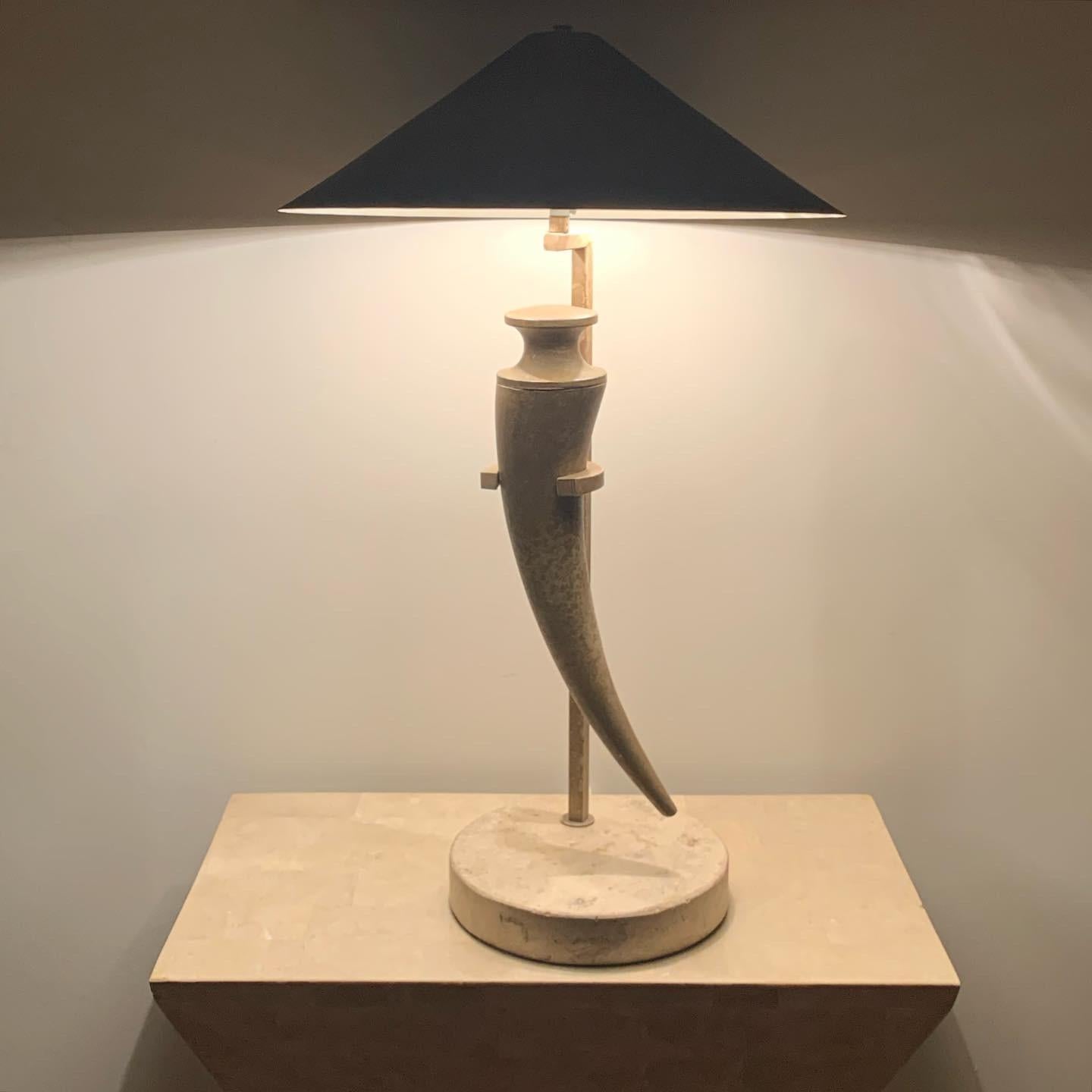 Late 20th Century Postmodern Travertine and Metal Floating “scimitar” Table Lamp