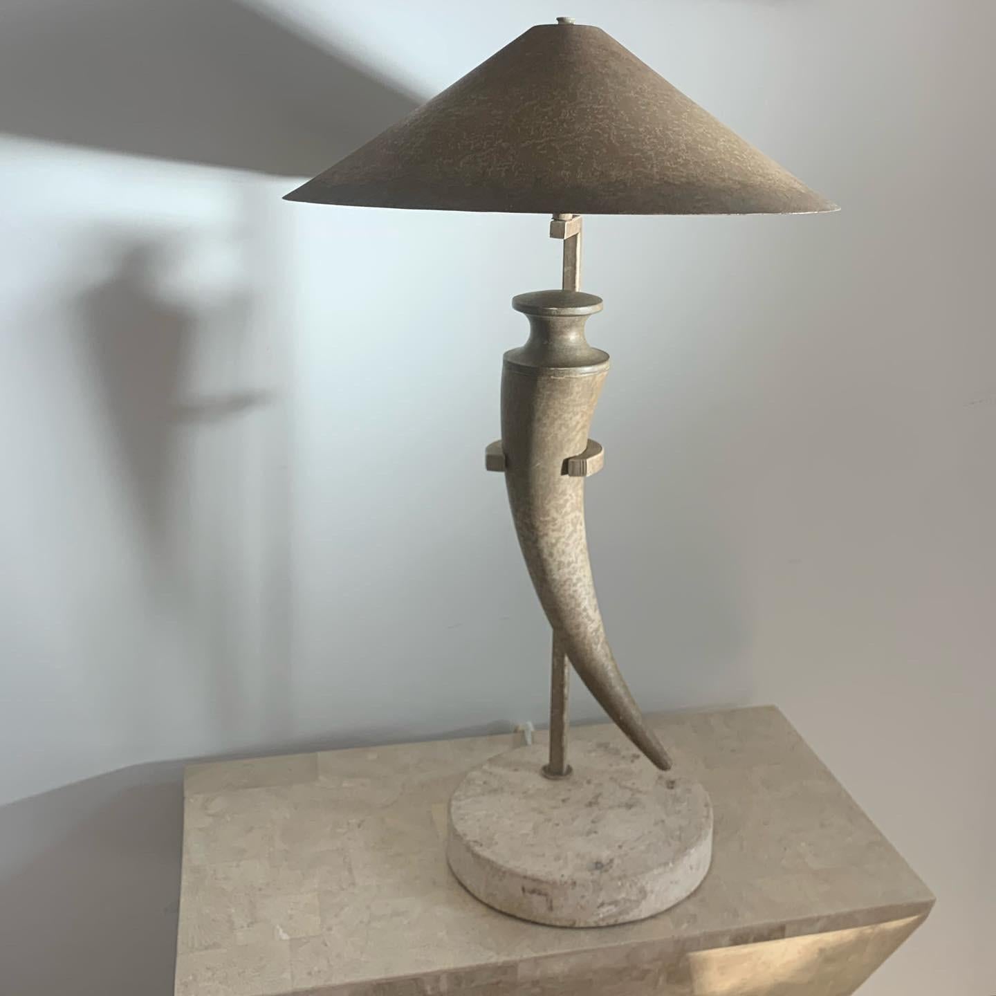 Postmodern Travertine and Metal Floating “scimitar” Table Lamp 1