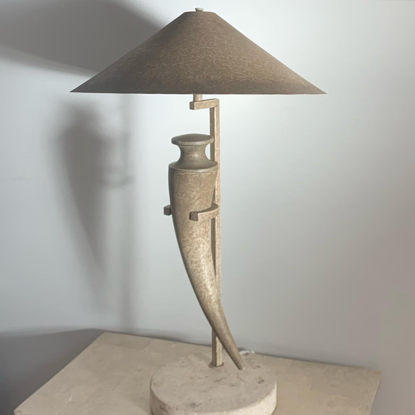 Postmodern Travertine and Metal Floating “scimitar” Table Lamp 2