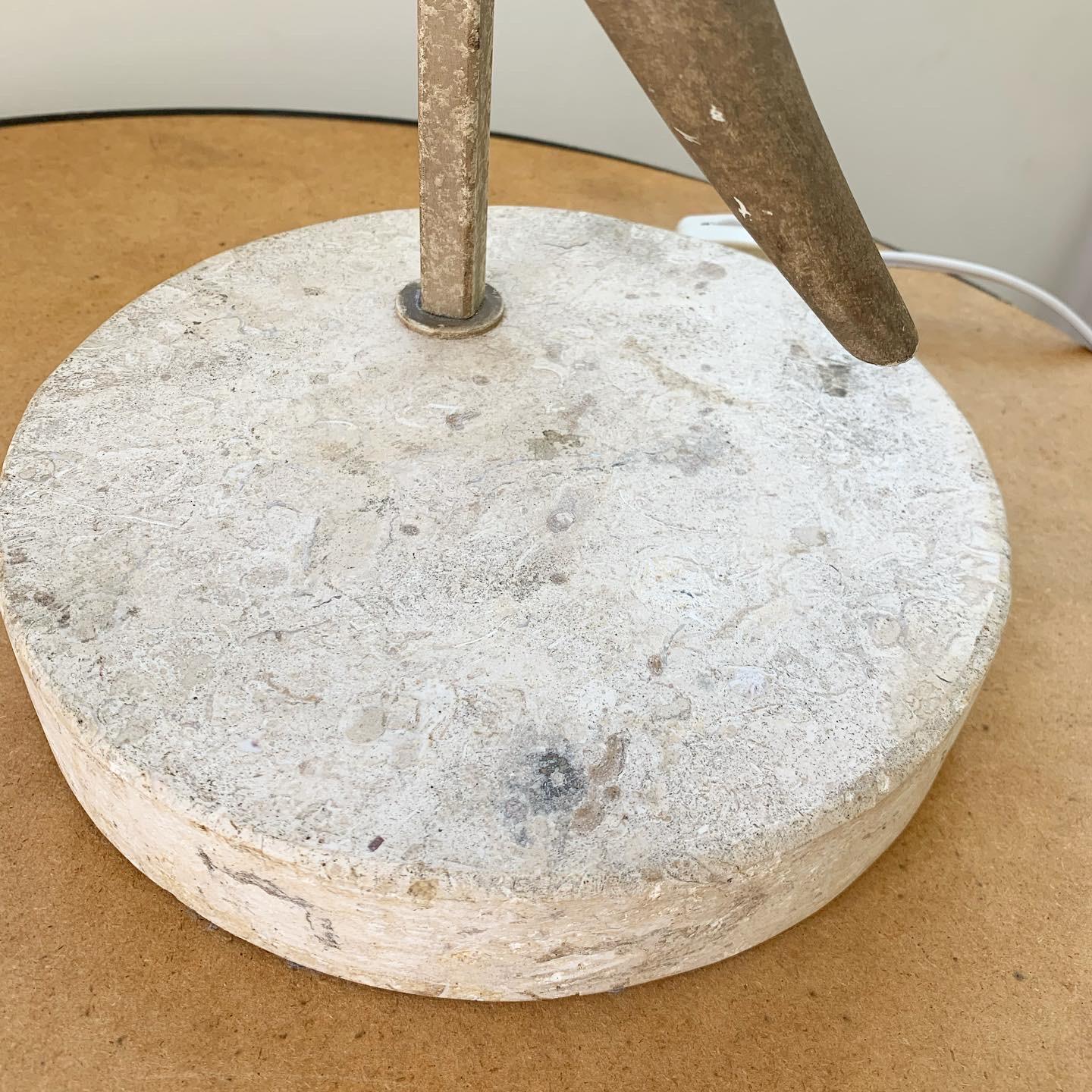 Postmodern Travertine and Metal Floating “scimitar” Table Lamp 3