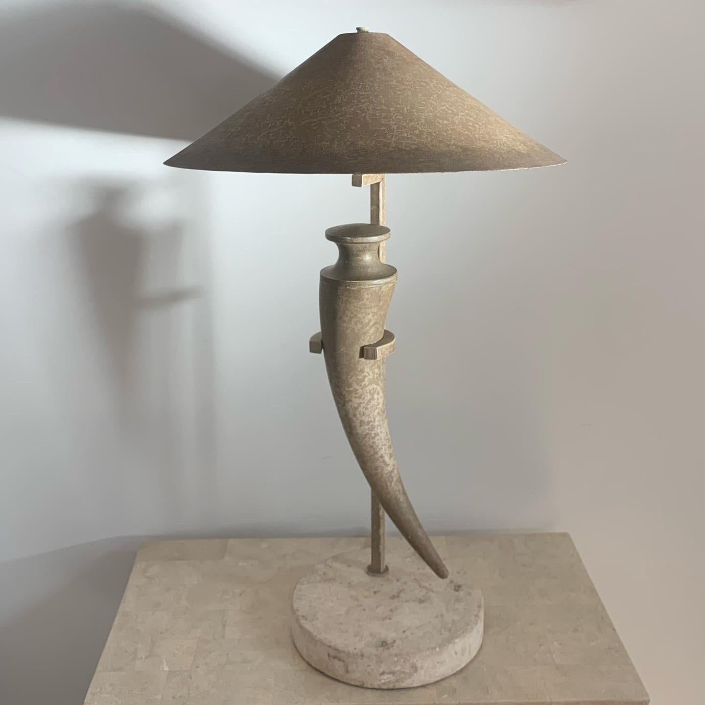 Postmodern Travertine and Metal Floating “scimitar” Table Lamp 4