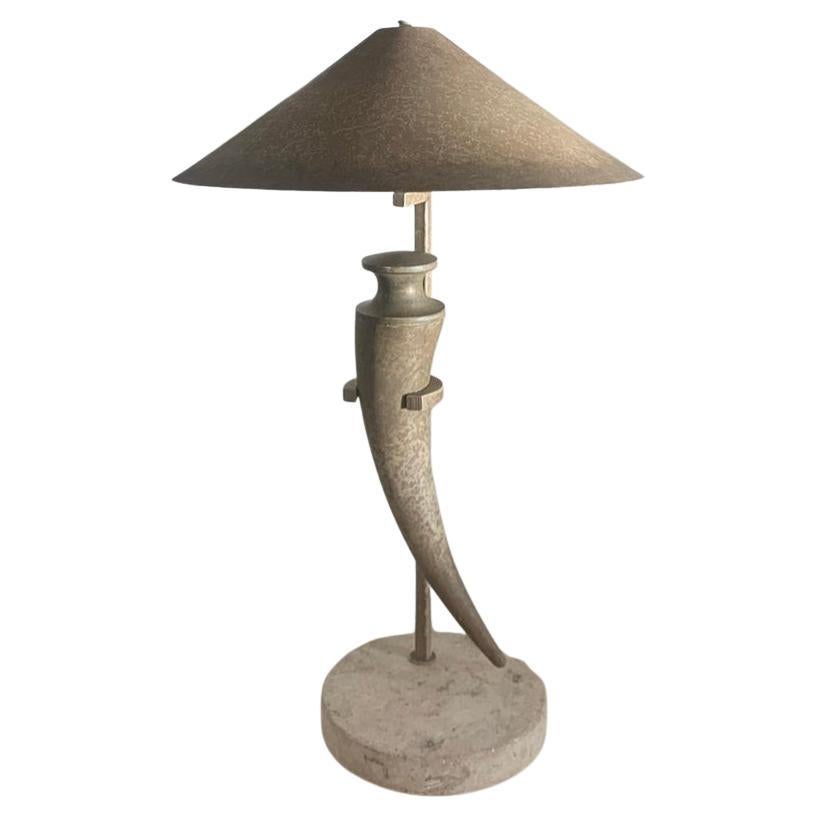 Postmodern Travertine and Metal Floating “scimitar” Table Lamp 