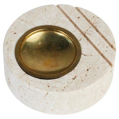 Postmodern Travertine Ashtray with Brass Dish