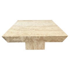 Postmodern Travertine Coffee Table with Angled Edge