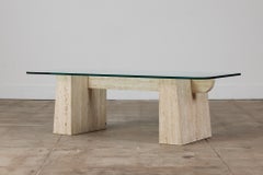 Postmodern Travertine Coffee Table with Glass Top