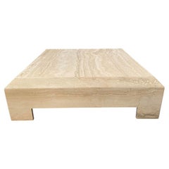 Postmodern Travertine Coffee Table with Ming Style Legs