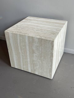 Postmodern Travertine Cube Side Table