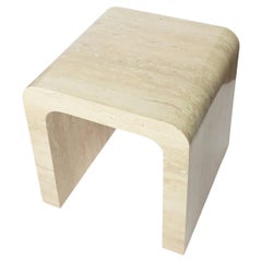 Vintage Postmodern Travertine Laminate Waterfall Side Table