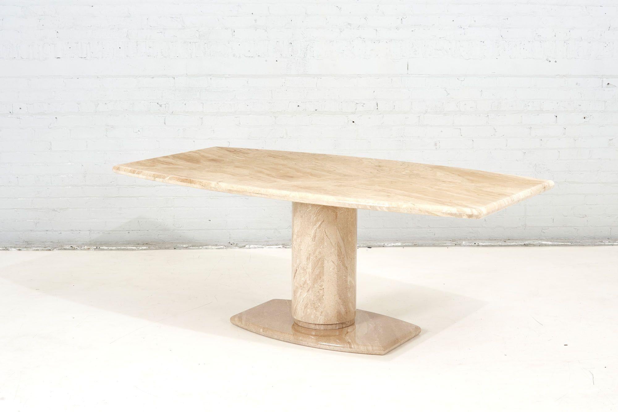 Postmodern Travertine Pedestal base and dining table, 1970. Original.