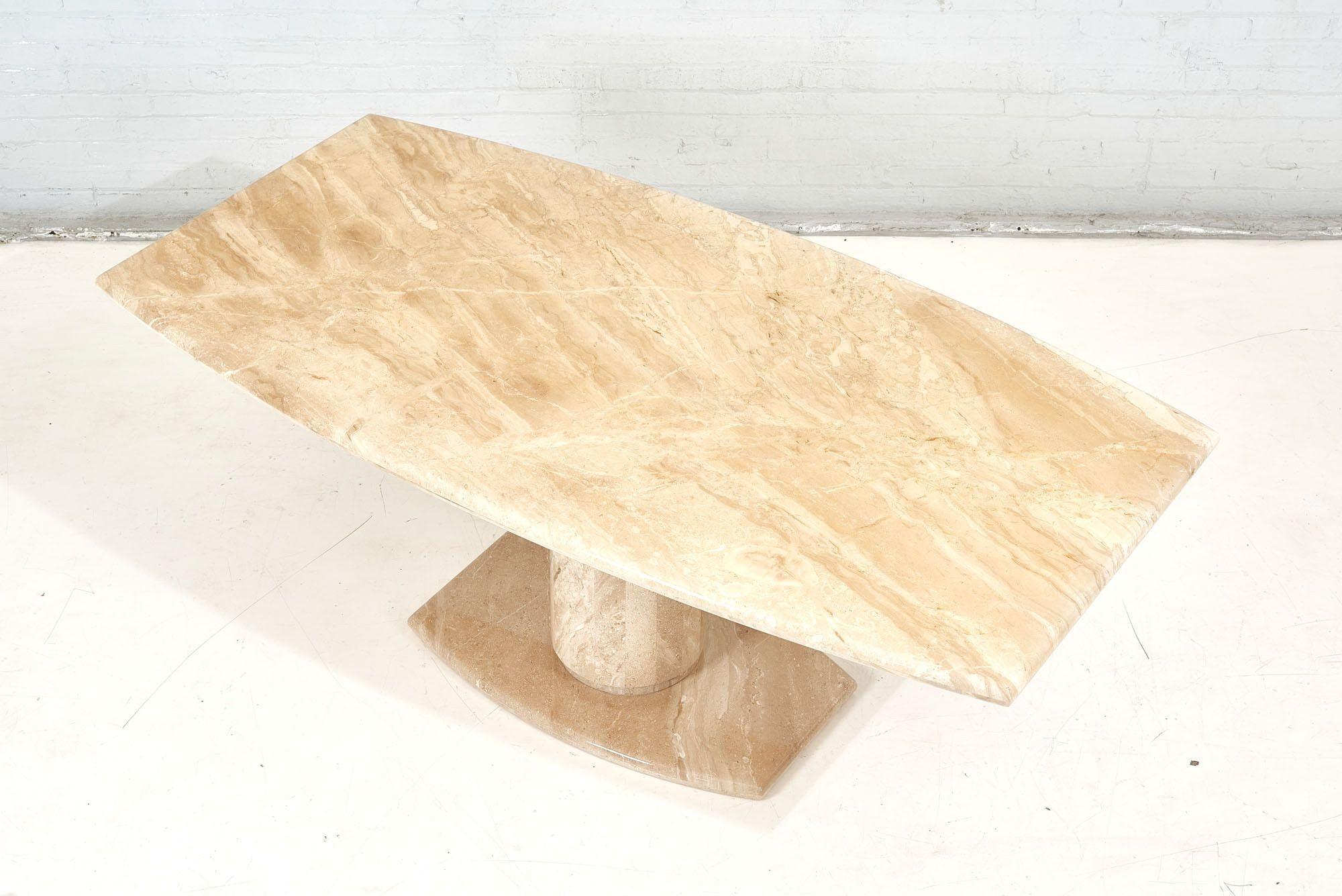 Postmodern Travertine Pedestal Base and Dining Table, 1970 In Good Condition In Chicago, IL