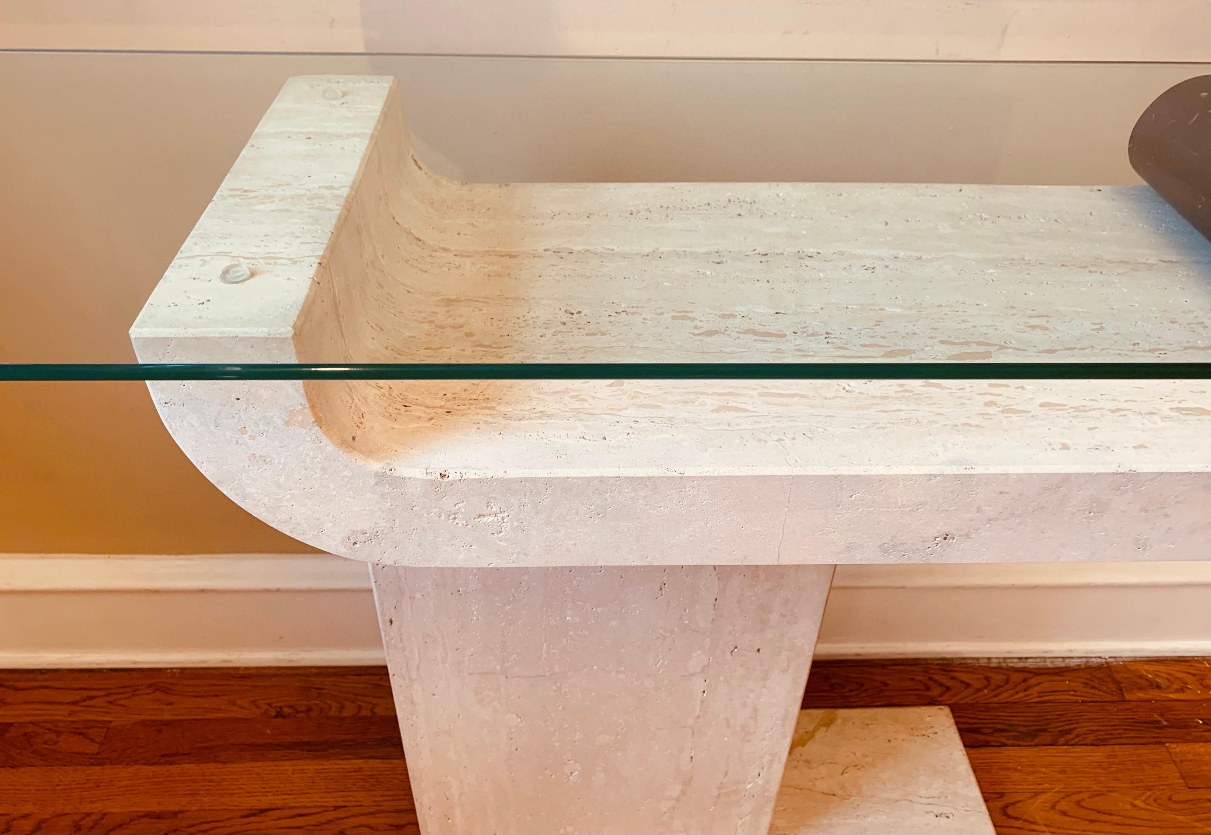 Postmodern Travertine Sculptural Console Table 6