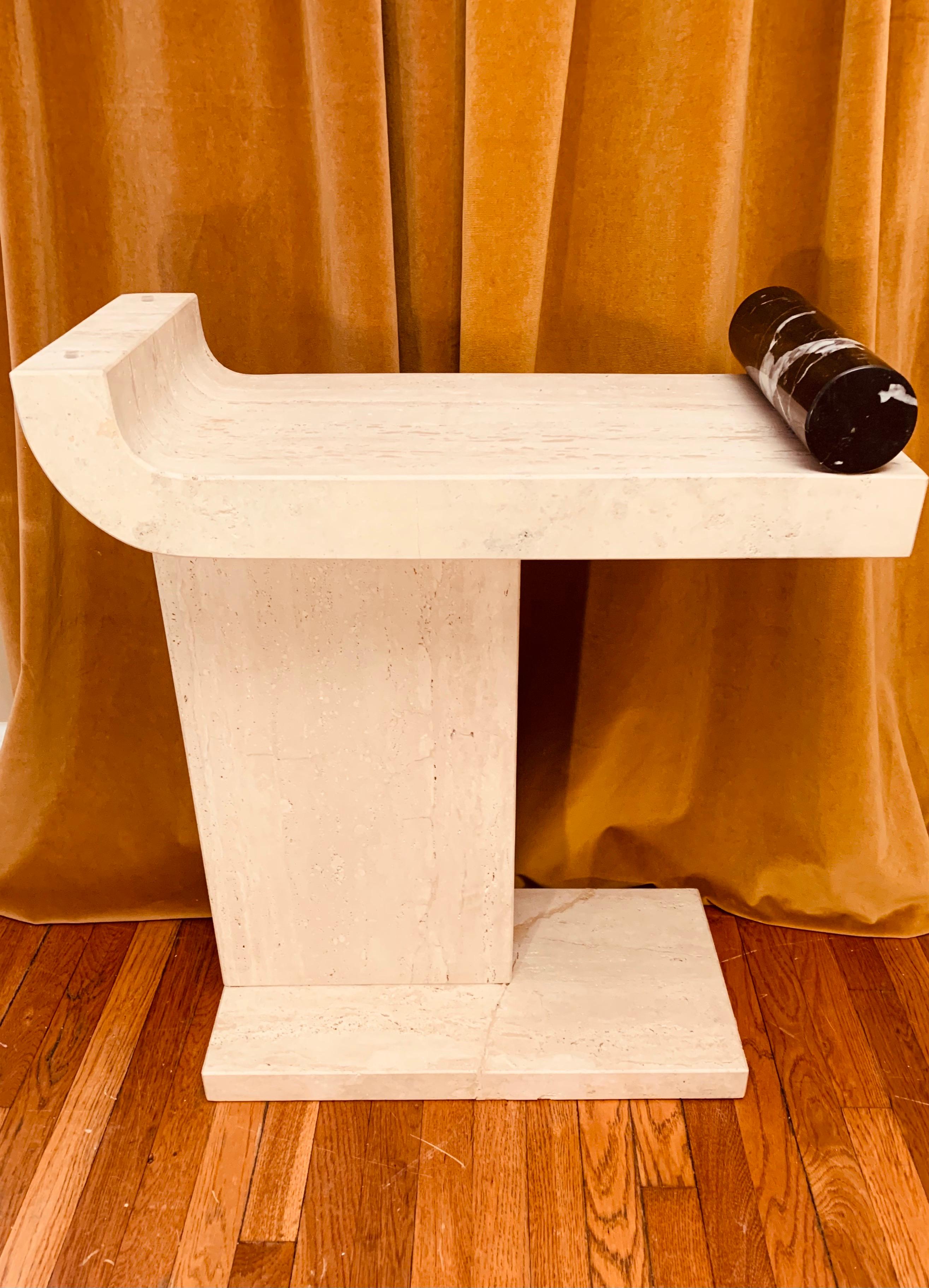 Art Deco Postmodern Travertine Sculptural Console Table