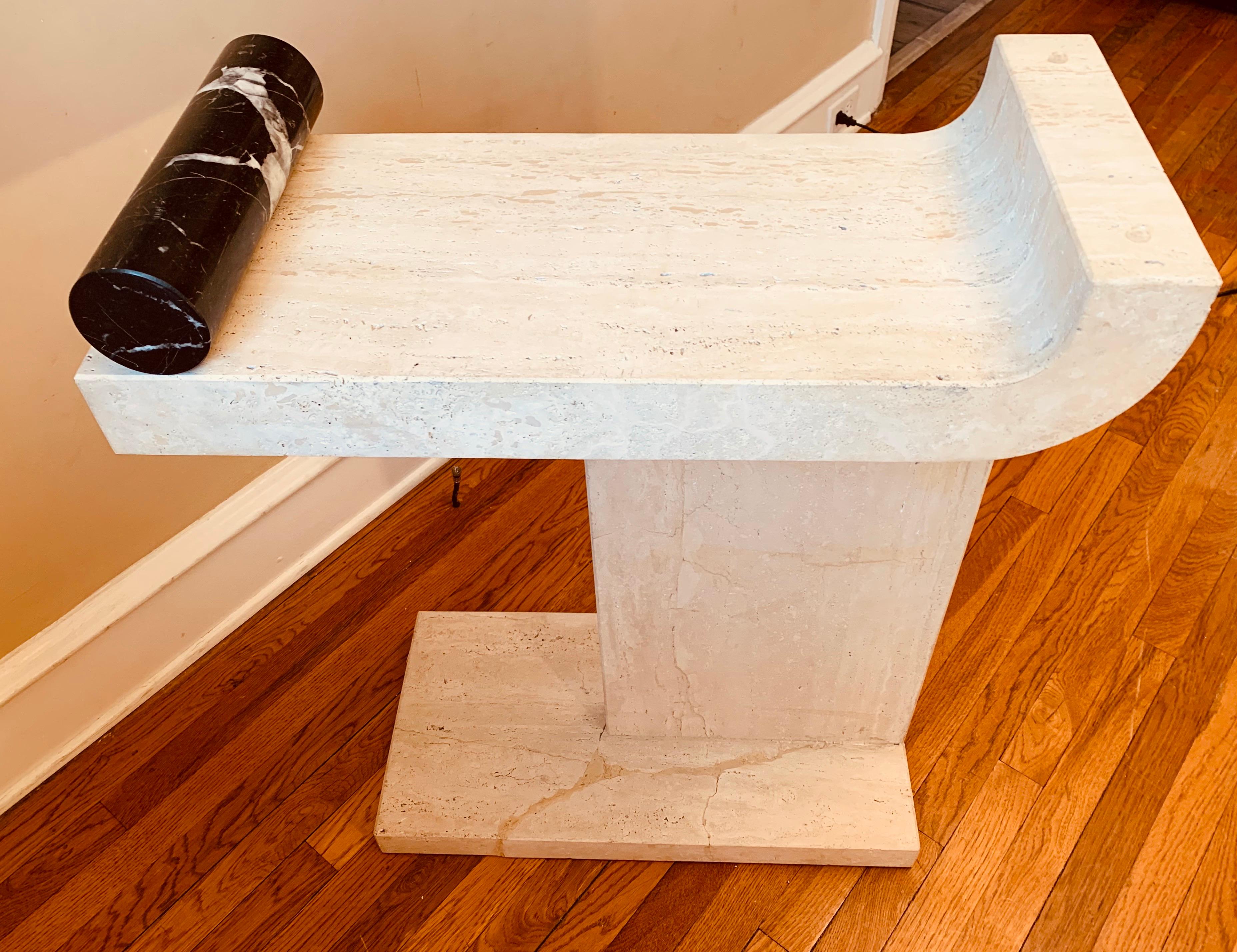 Hand-Carved Postmodern Travertine Sculptural Console Table