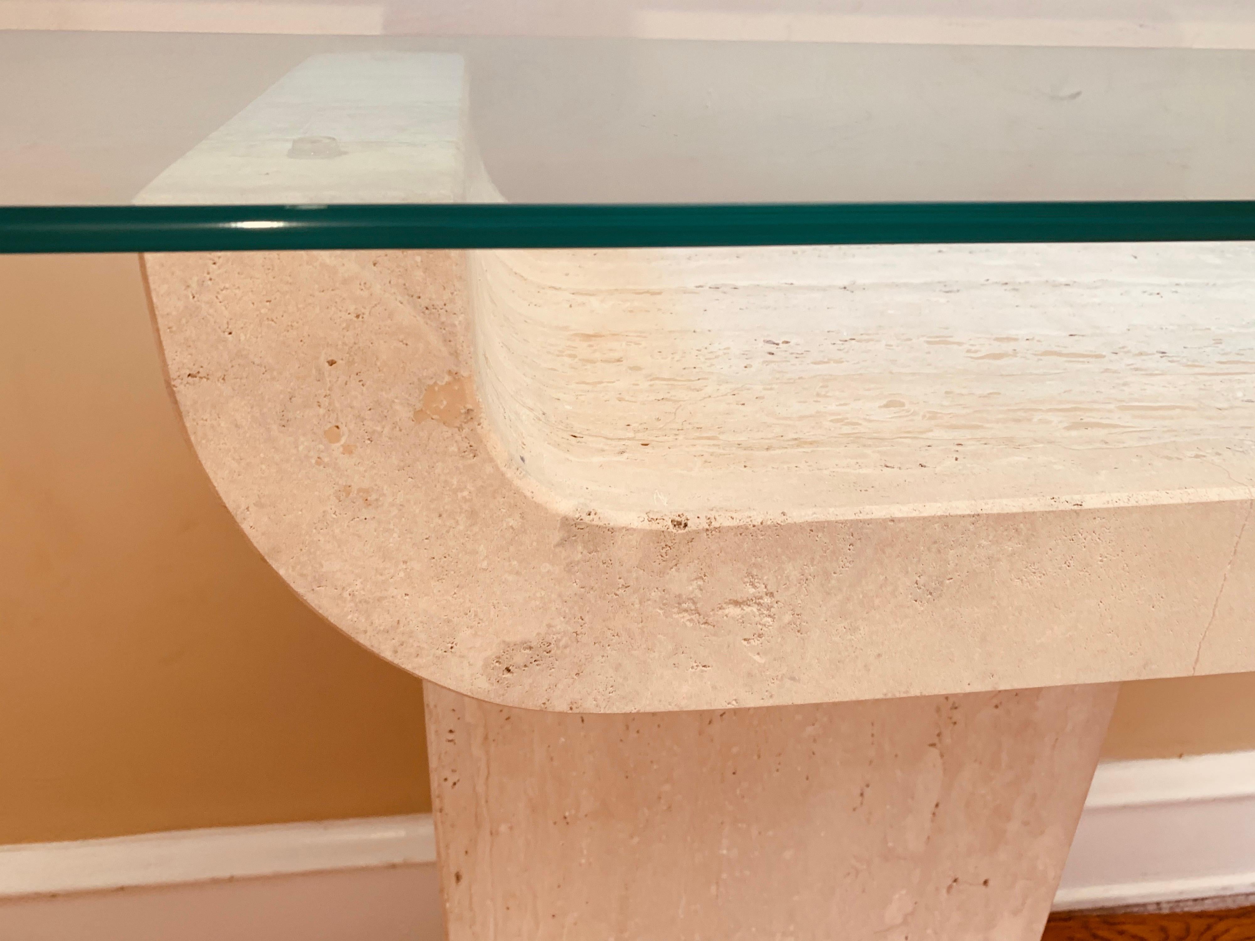 Late 20th Century Postmodern Travertine Sculptural Console Table