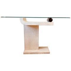Postmodern Travertine Sculptural Console Table
