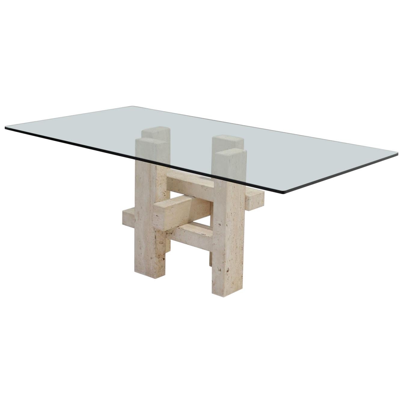 Postmodern Travertine Sculptural Dining Table
