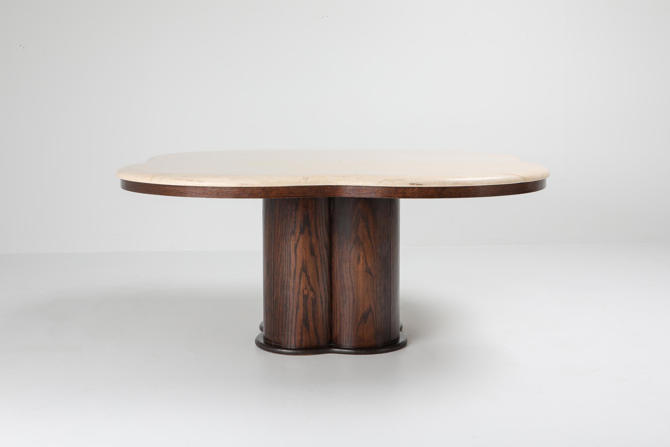 European Postmodern travertine shamrock coffee table in the style of Jean Royère