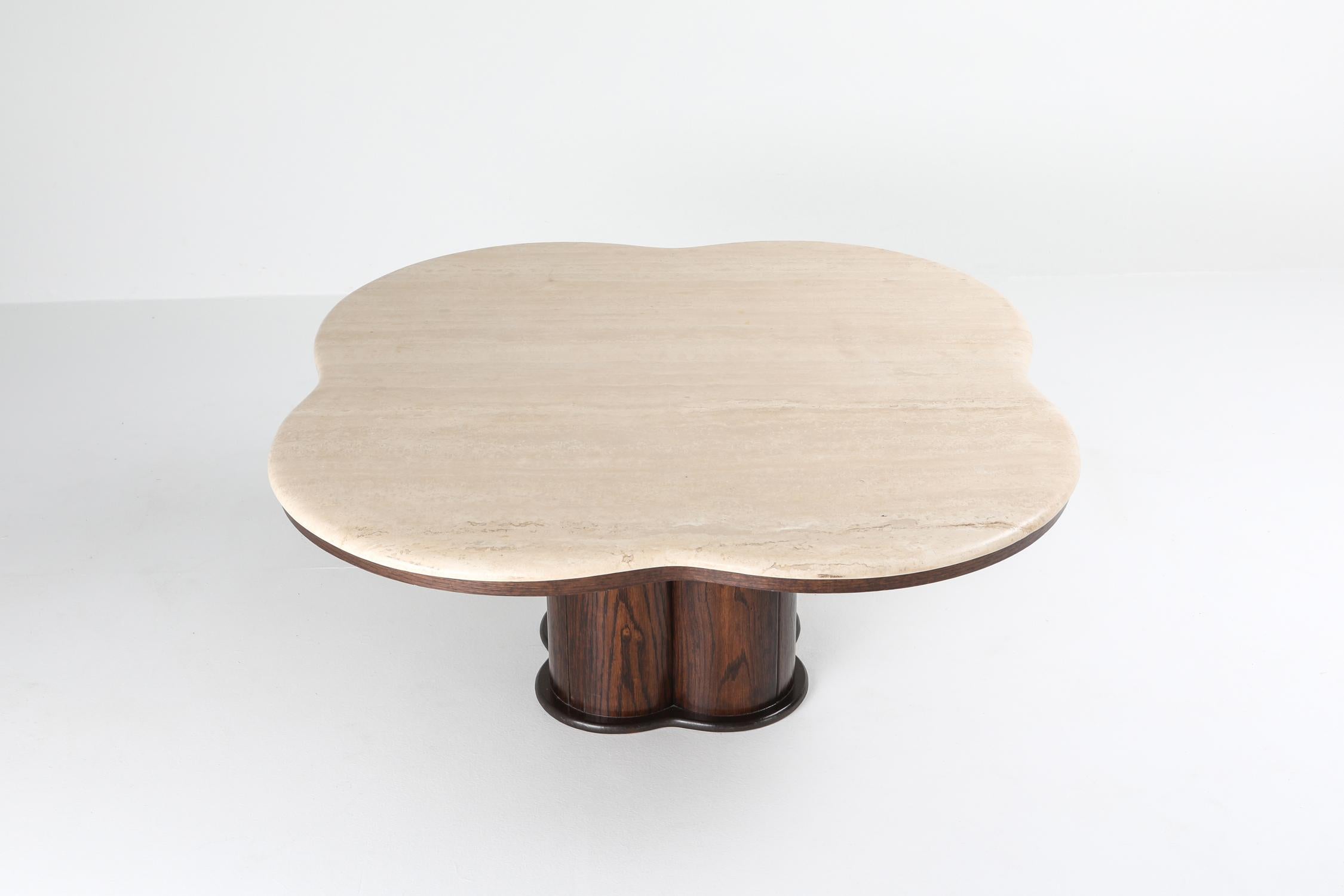 Late 20th Century Postmodern travertine shamrock coffee table in the style of Jean Royère