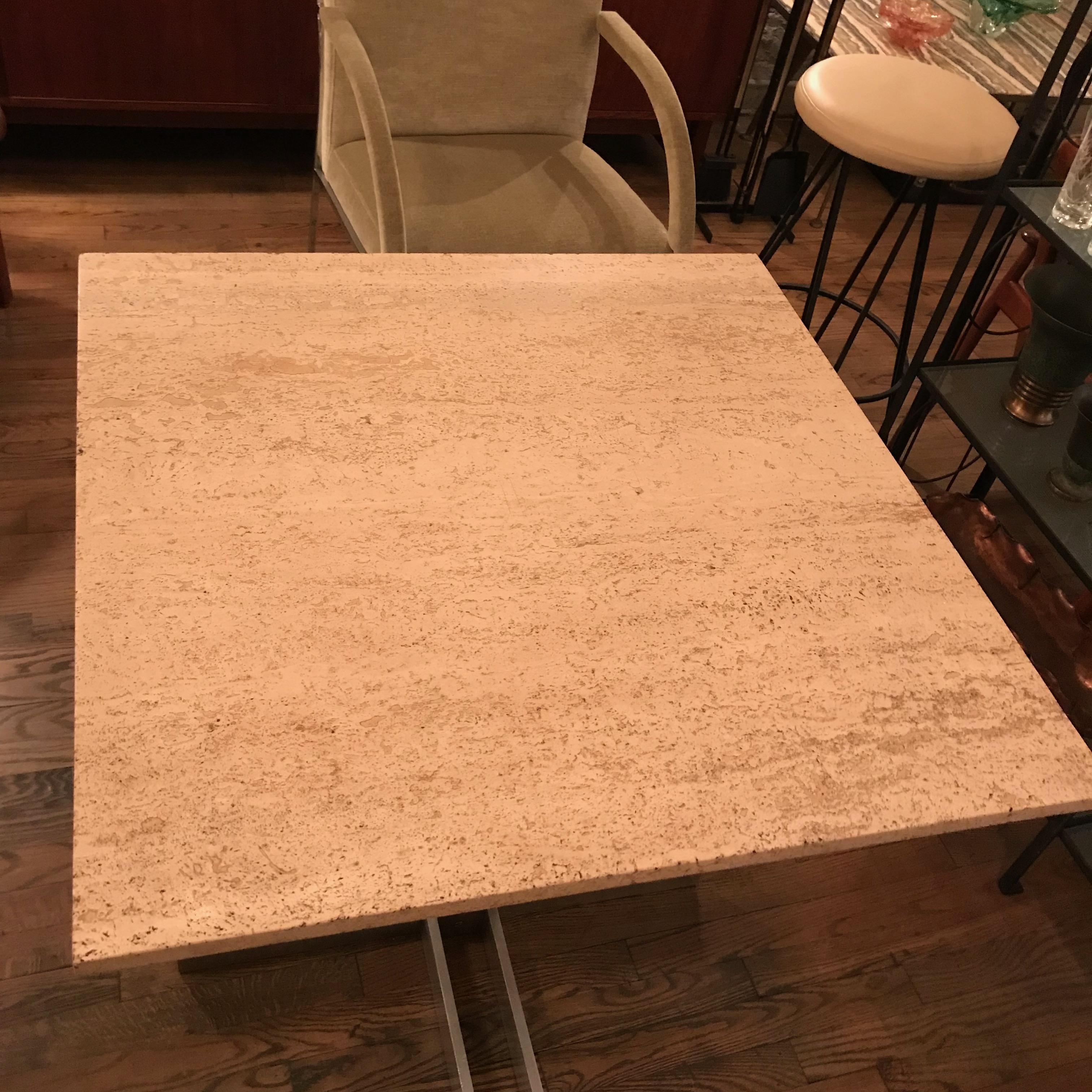 Postmodern Travertine Table with Architectural Aluminum Base 3