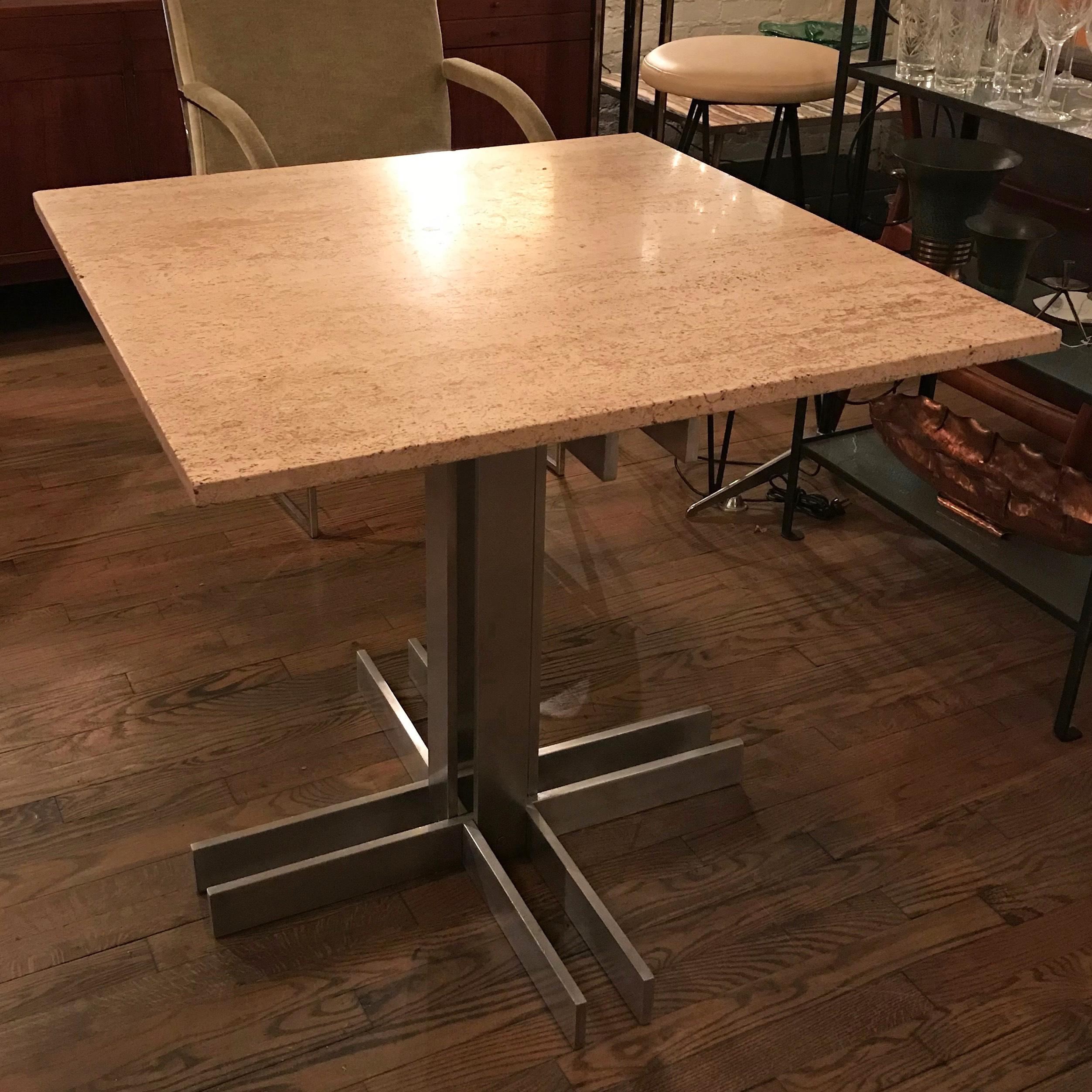 20th Century Postmodern Travertine Table with Architectural Aluminum Base