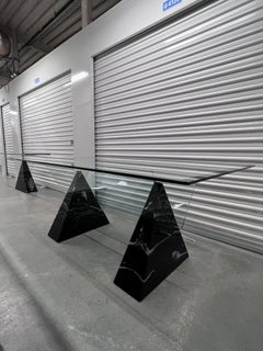 Postmodern Triangle Base Marble Dining Table in the Style of Massimo Vignelli