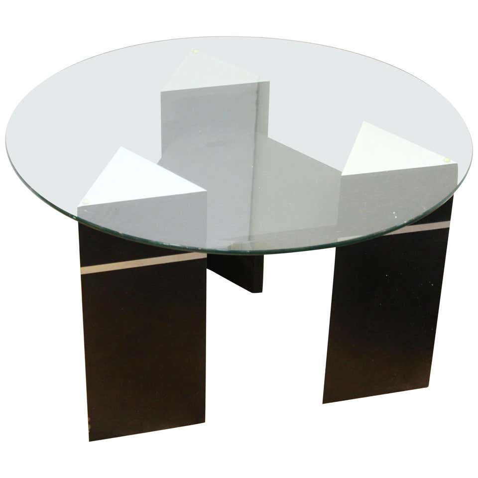 Pair of Wood Base Glass Triangular Top Tables at 1stdibs