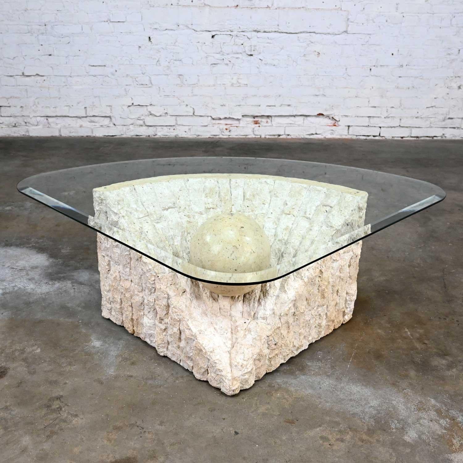 Postmodern Triangular Tessellated Stone Coffee Table Sphere Style Maitland Smith For Sale 2