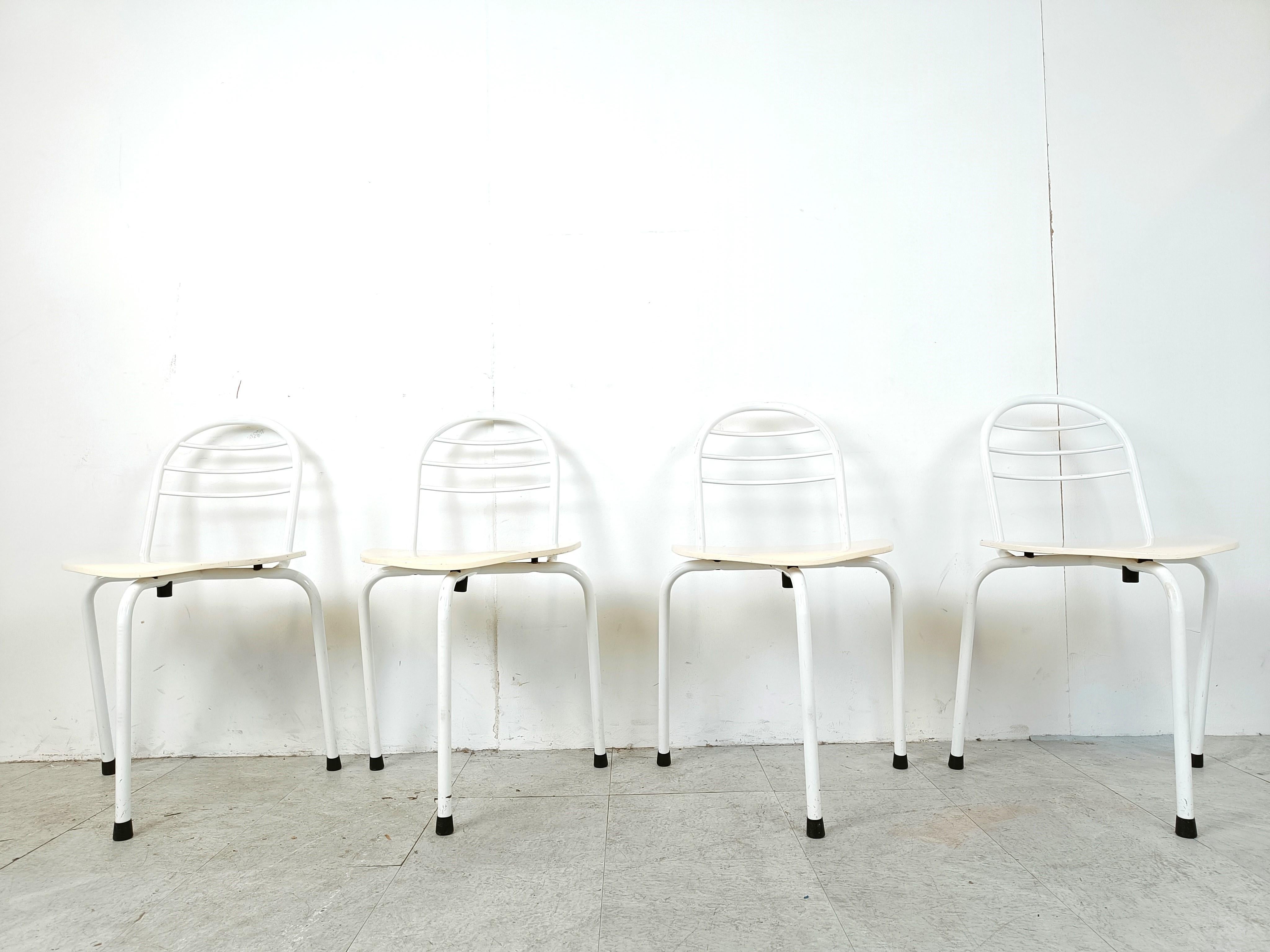 Belgian Postmodern tripod dining chairs, 1980s For Sale