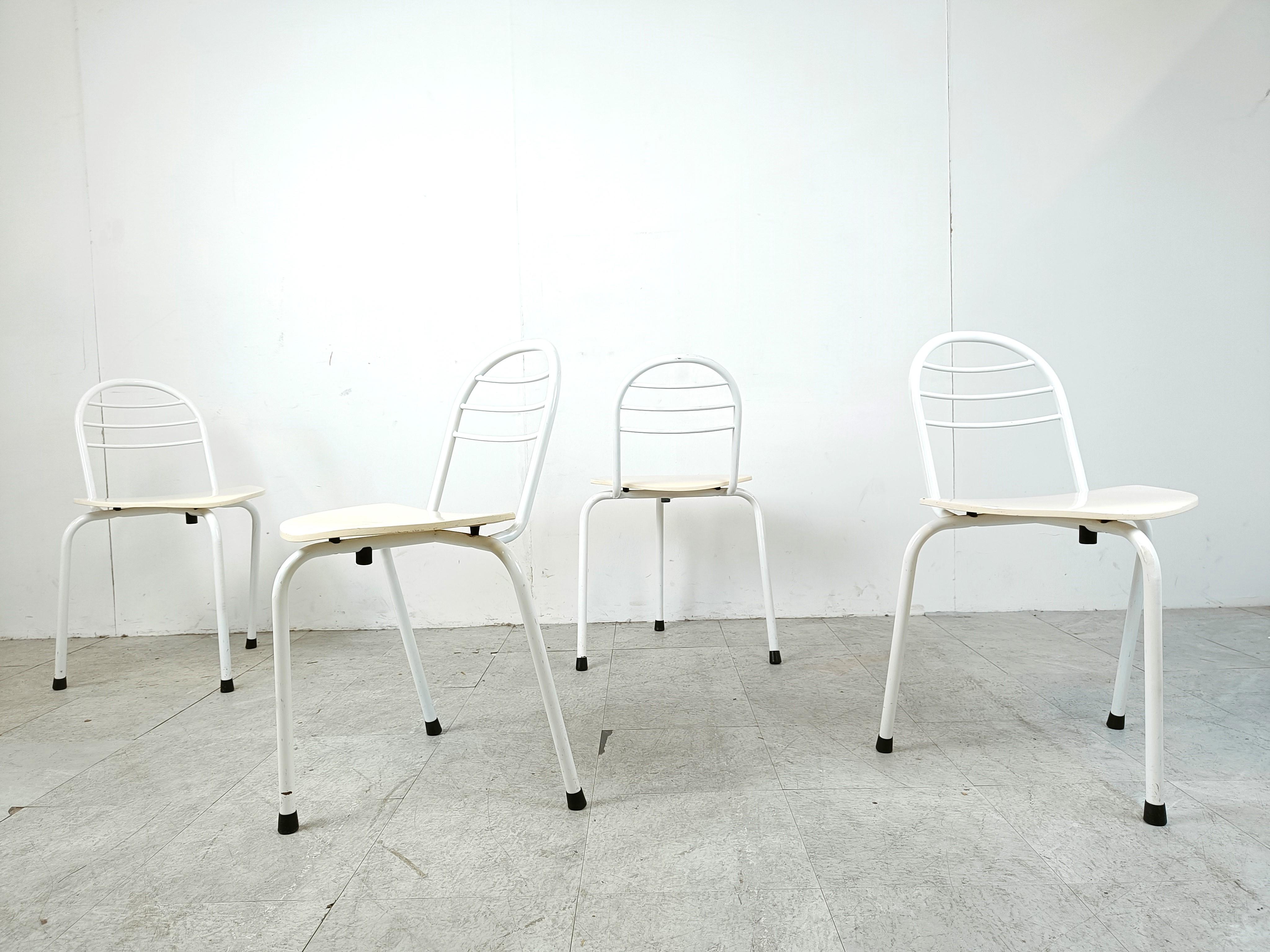 Late 20th Century Postmodern tripod dining chairs, 1980s For Sale