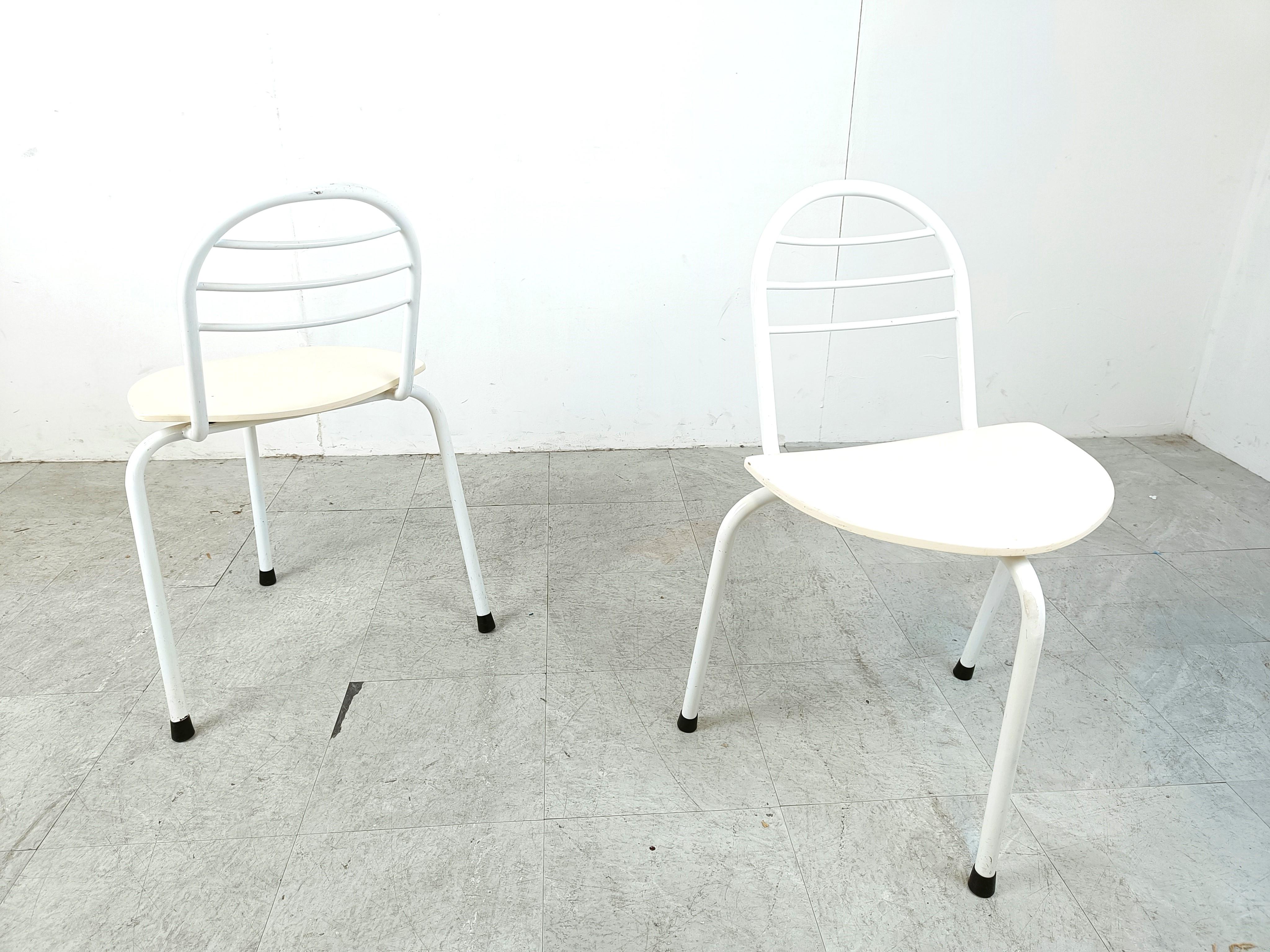Metal Postmodern tripod dining chairs, 1980s For Sale