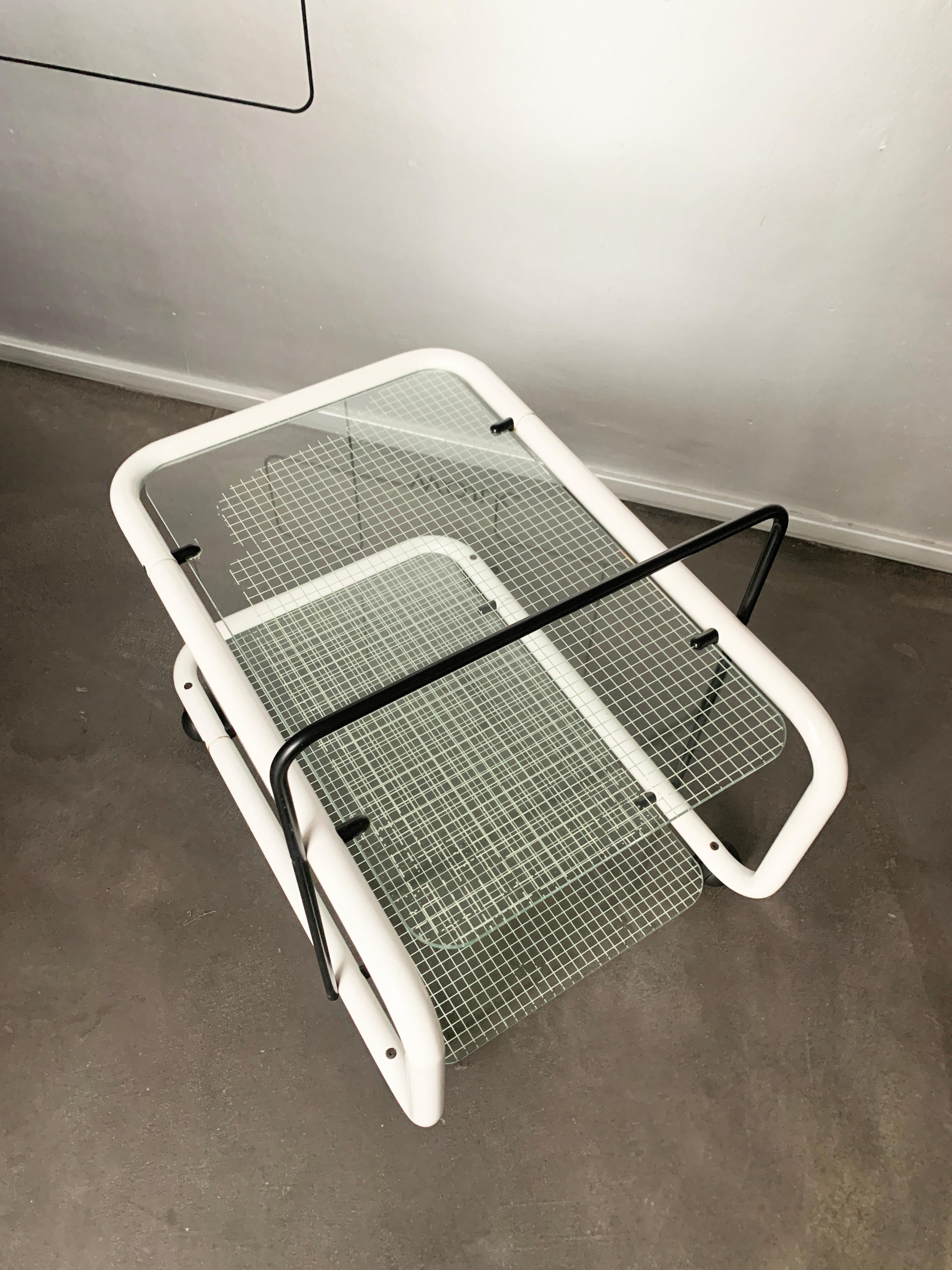 Post-Modern Postmodern Trolley, Memphis Style, Quaderna Pattern, Italy 1980s For Sale